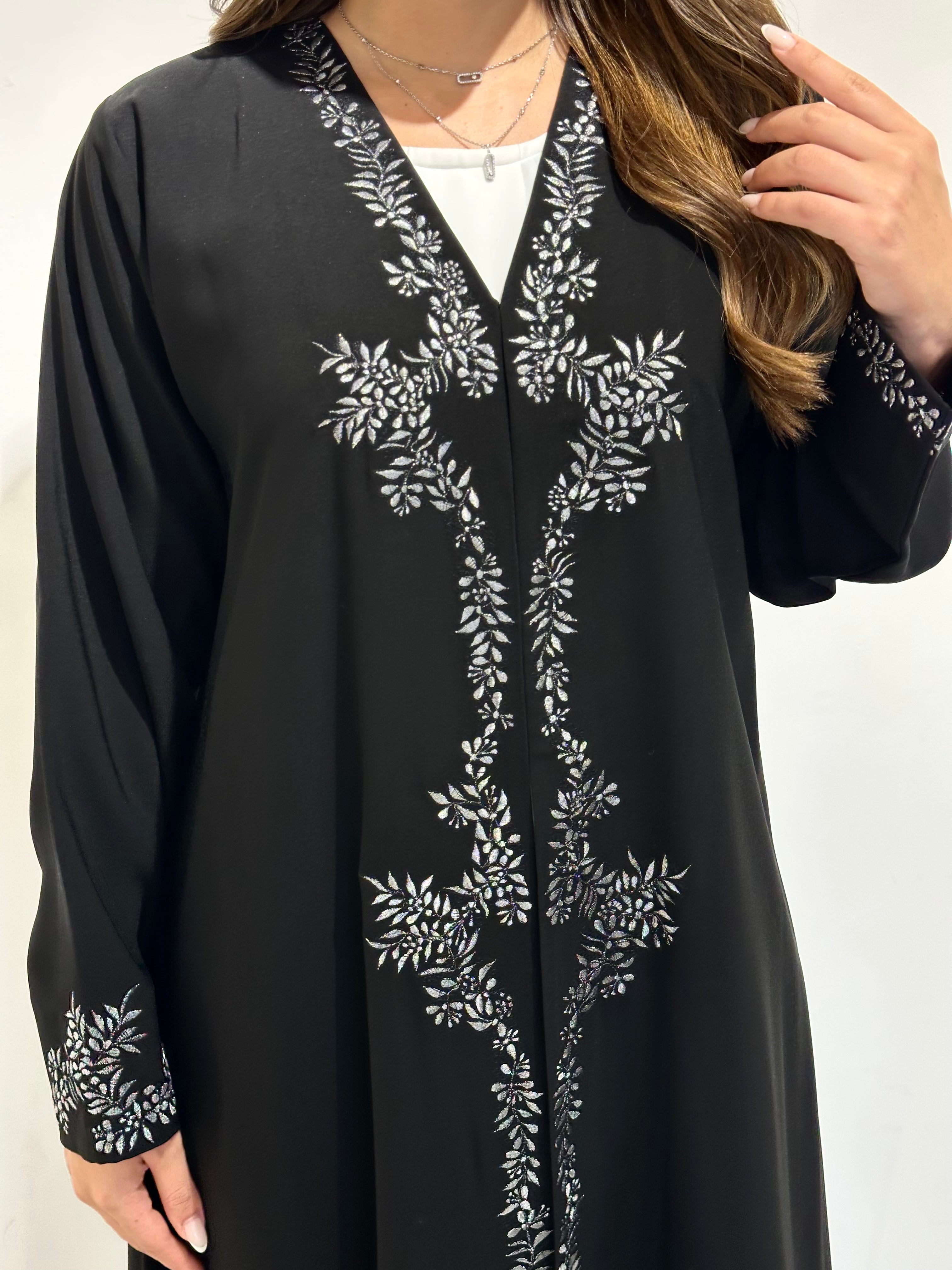 C 1564 Black Floral Embroidered Abaya