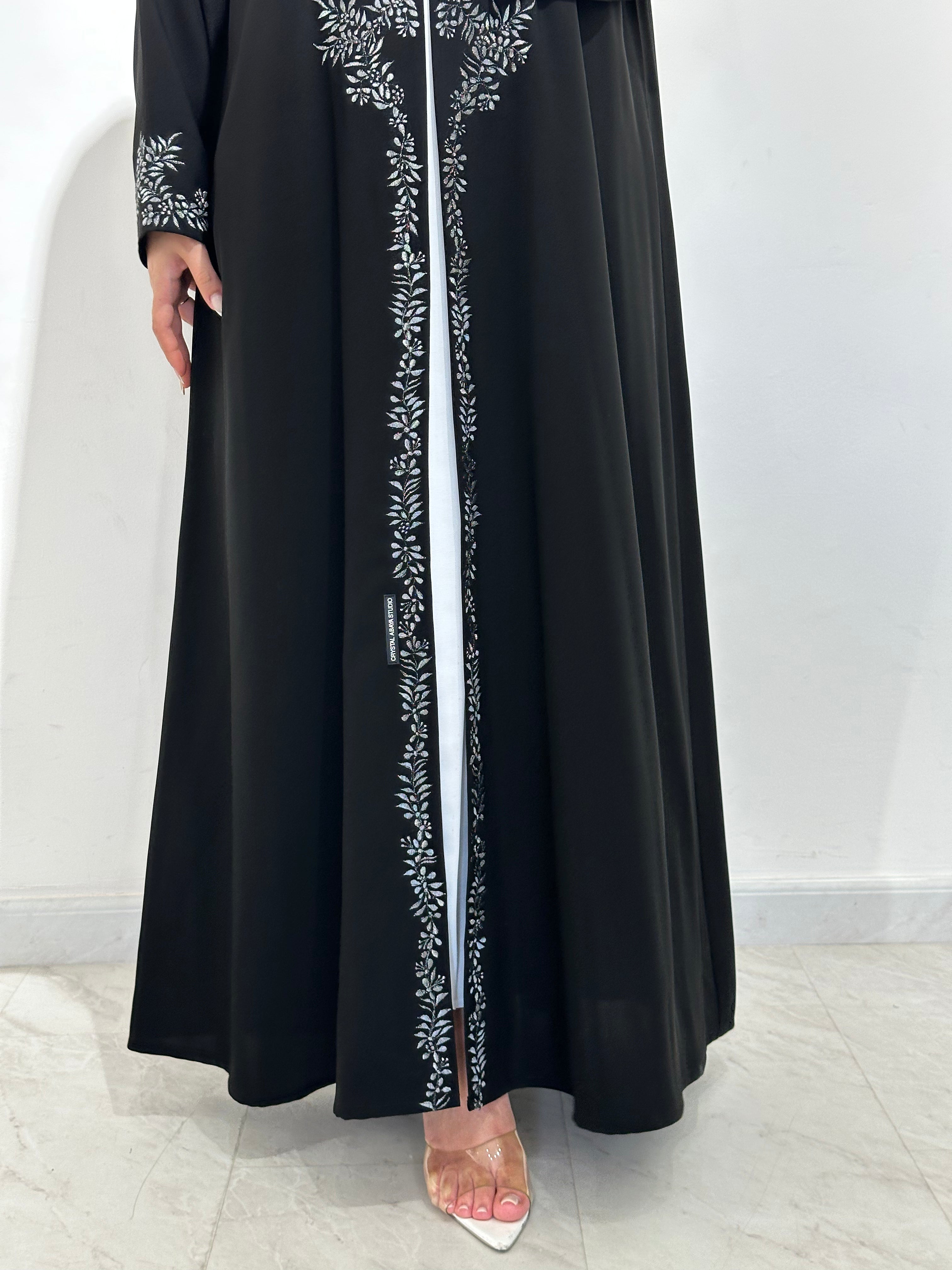 C 1564 Black Floral Embroidered Abaya