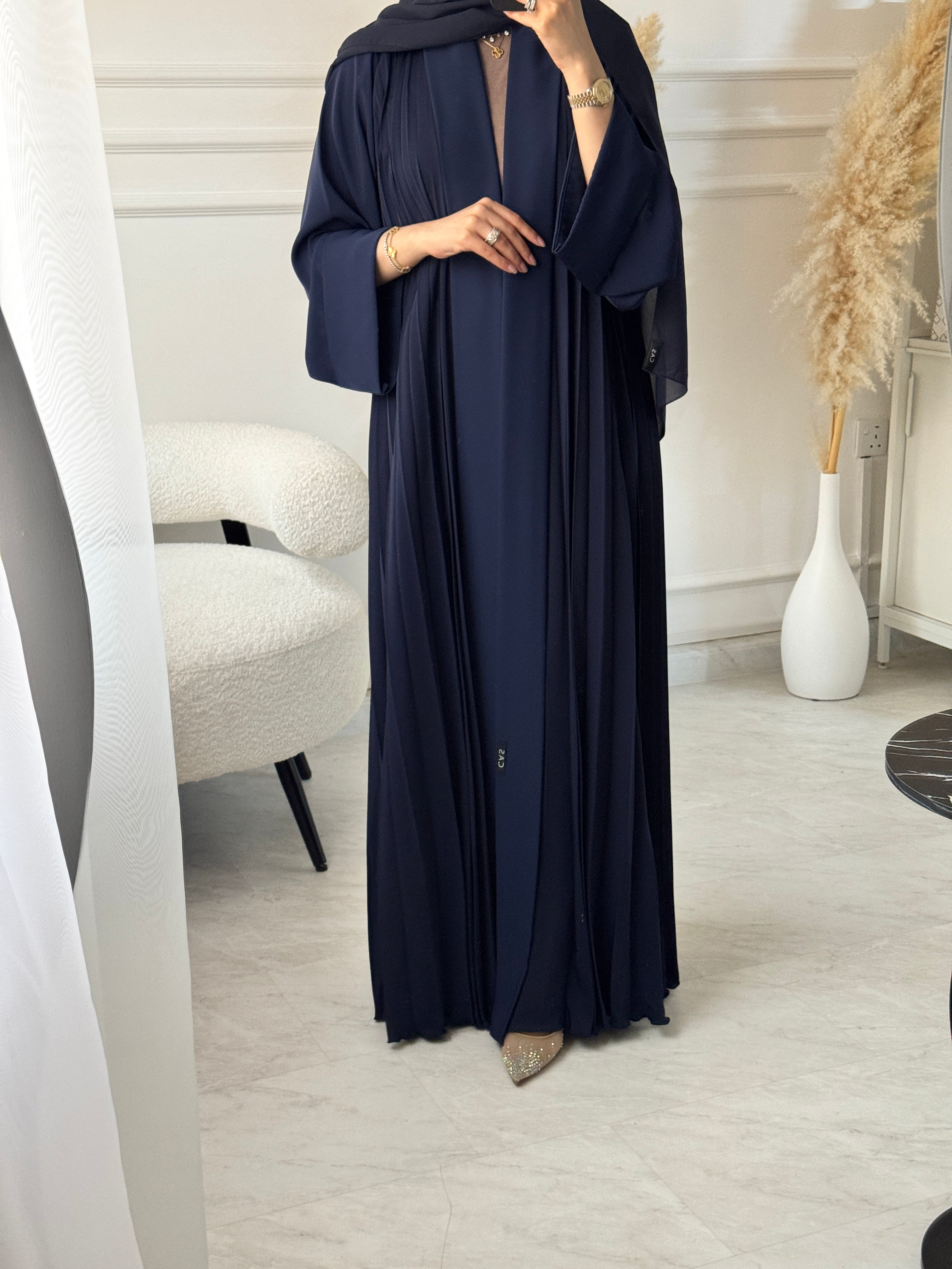 C 1517-03 Navy Premium Nada Pleated Abaya