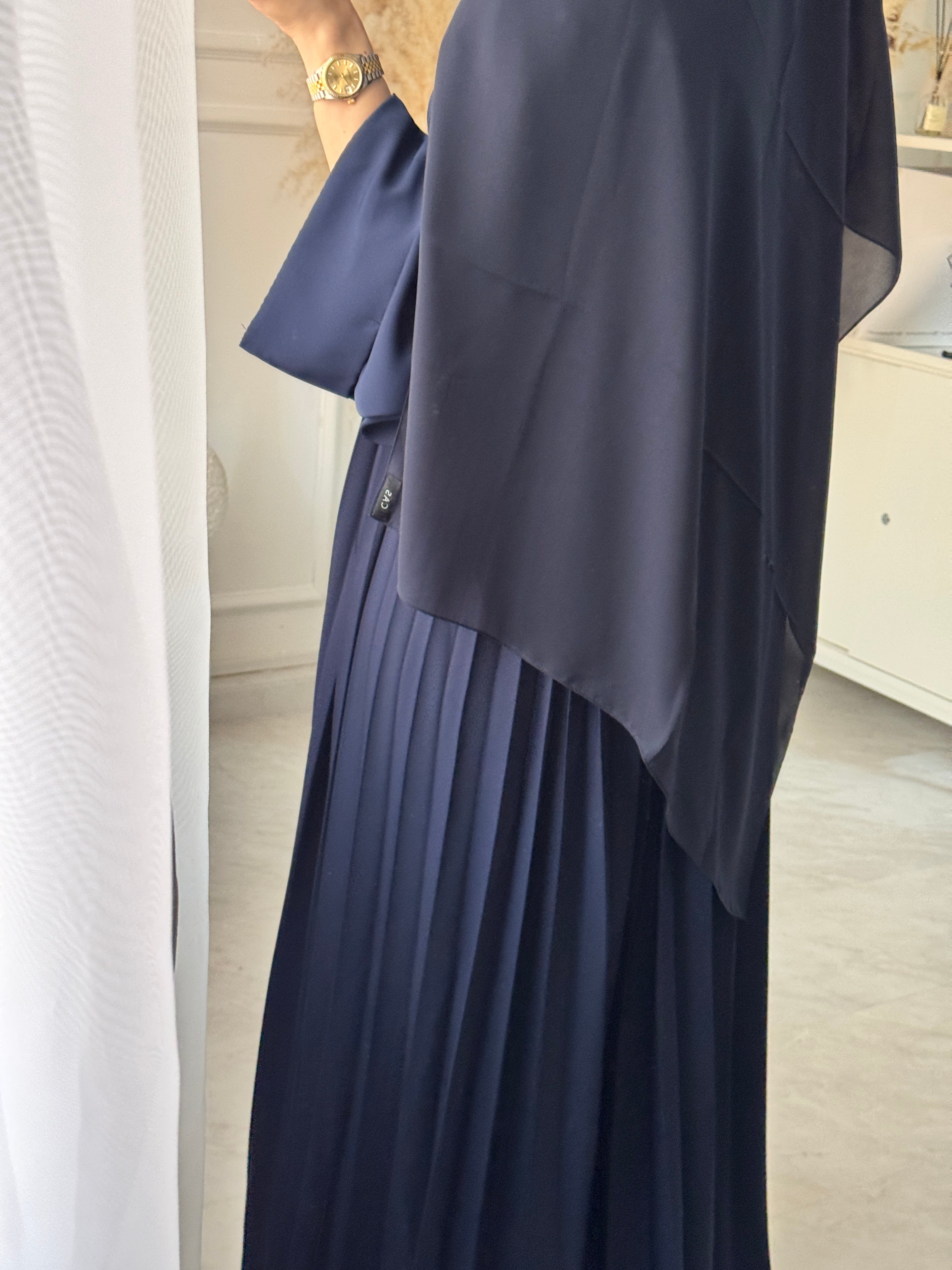 C 1517-03 Navy Premium Nada Pleated Abaya