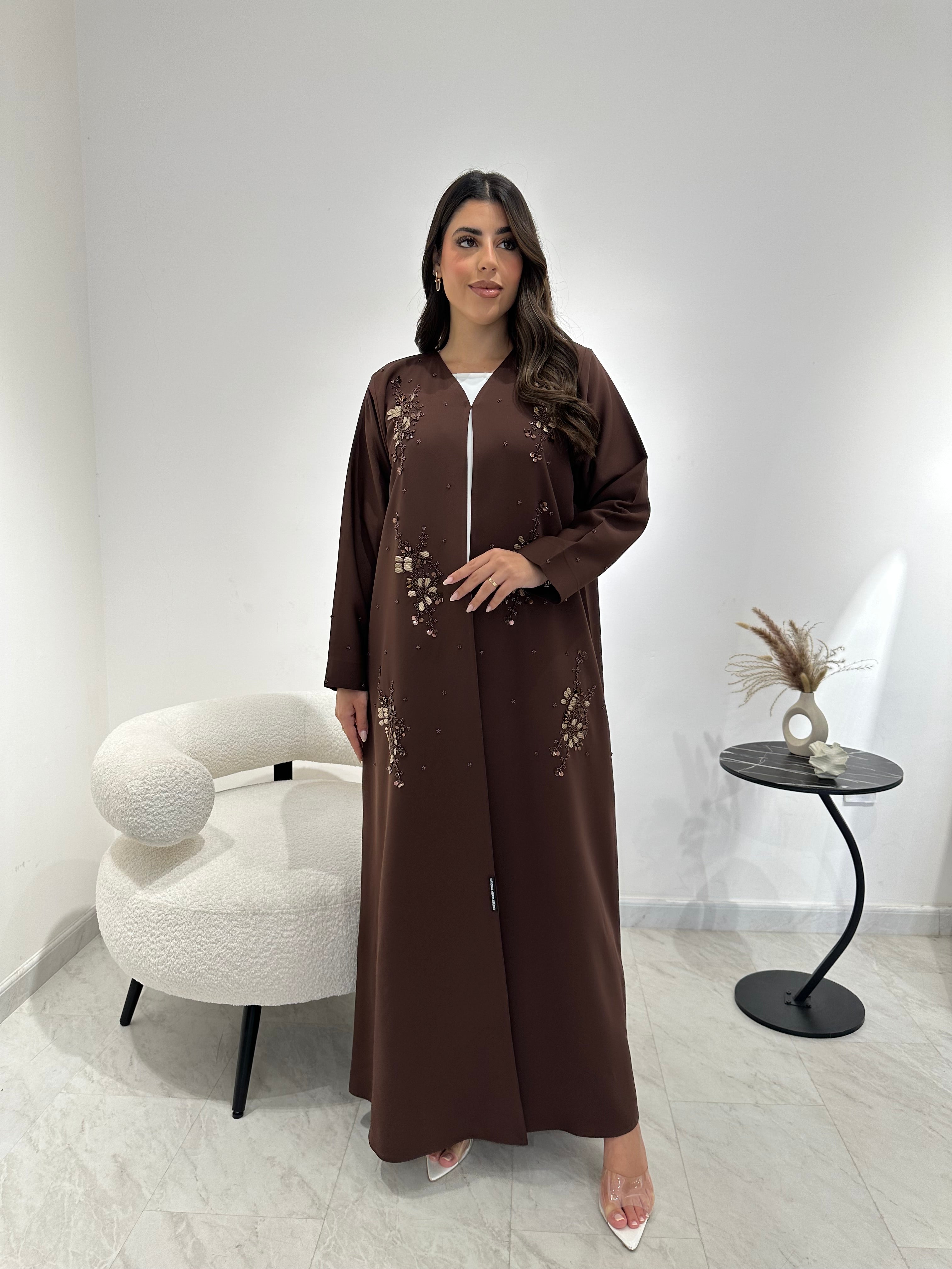 C 1336 Brown Beaded Abaya