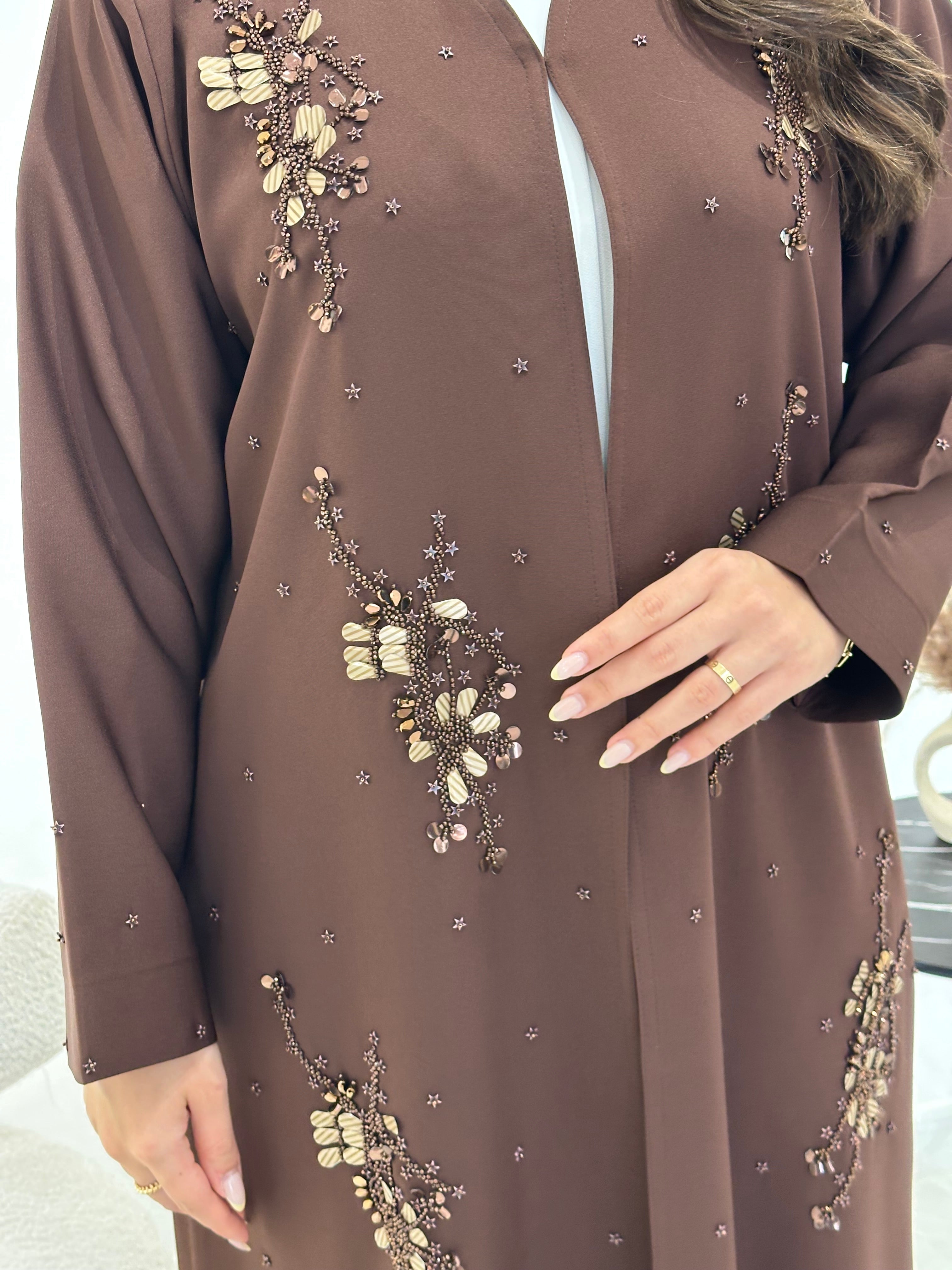 C 1336 Brown Beaded Abaya