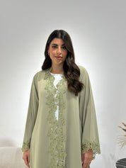 C 1337 Pistachio Green Lace Abaya