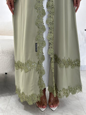 C 1337 Pistachio Green Lace Abaya