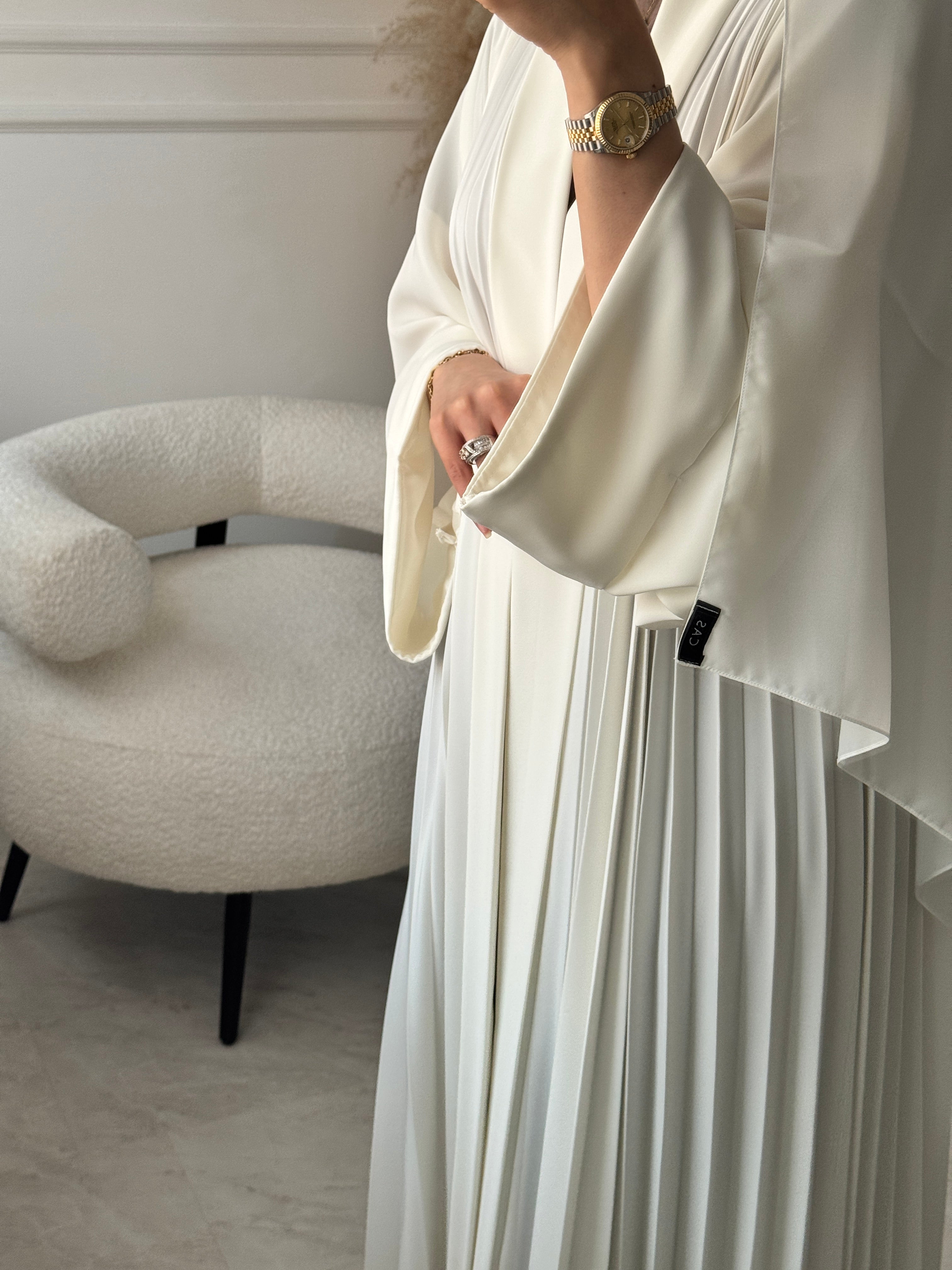C 1517-02 White Premium Nada Pleated Abaya