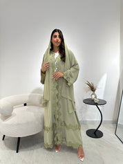 C 1337 Pistachio Green Lace Abaya