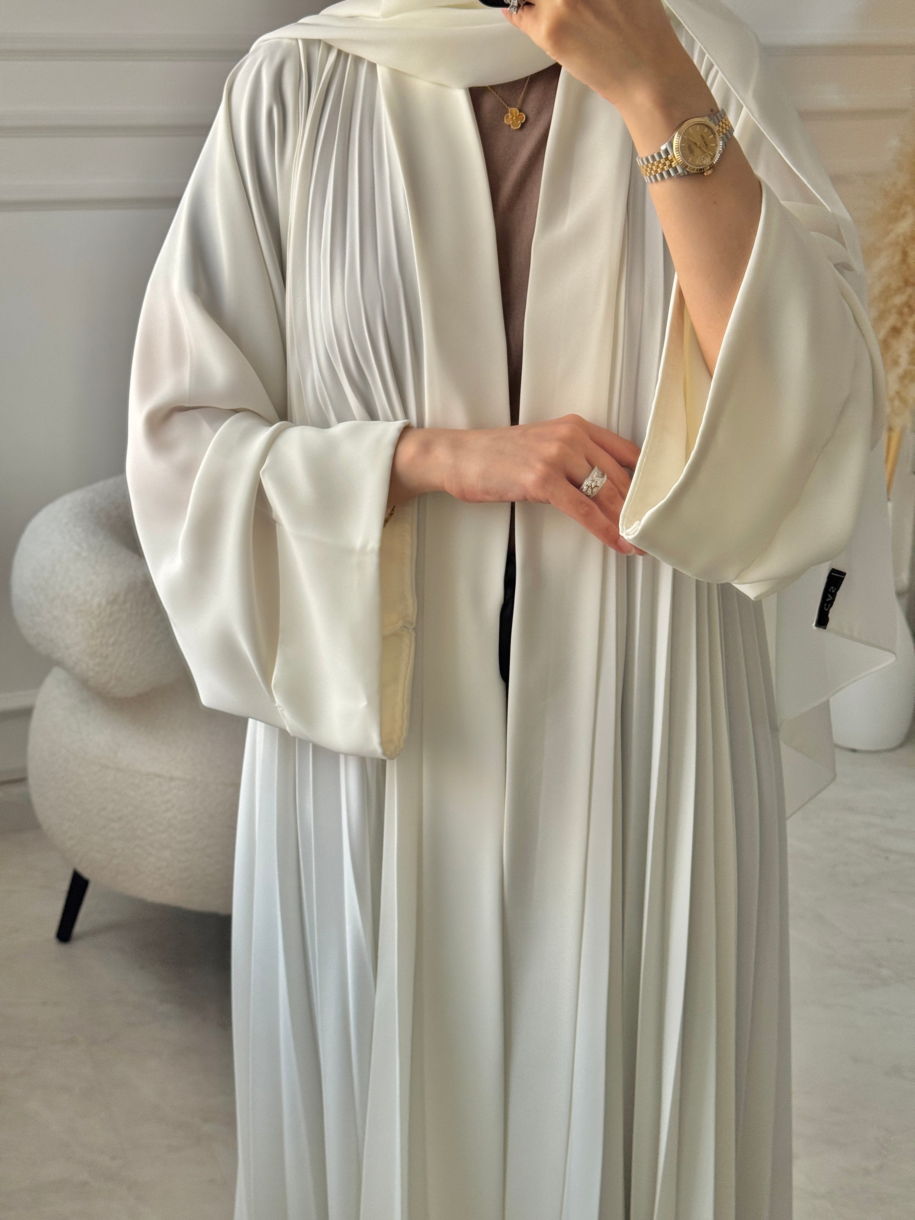 C 1517-02 White Premium Nada Pleated Abaya