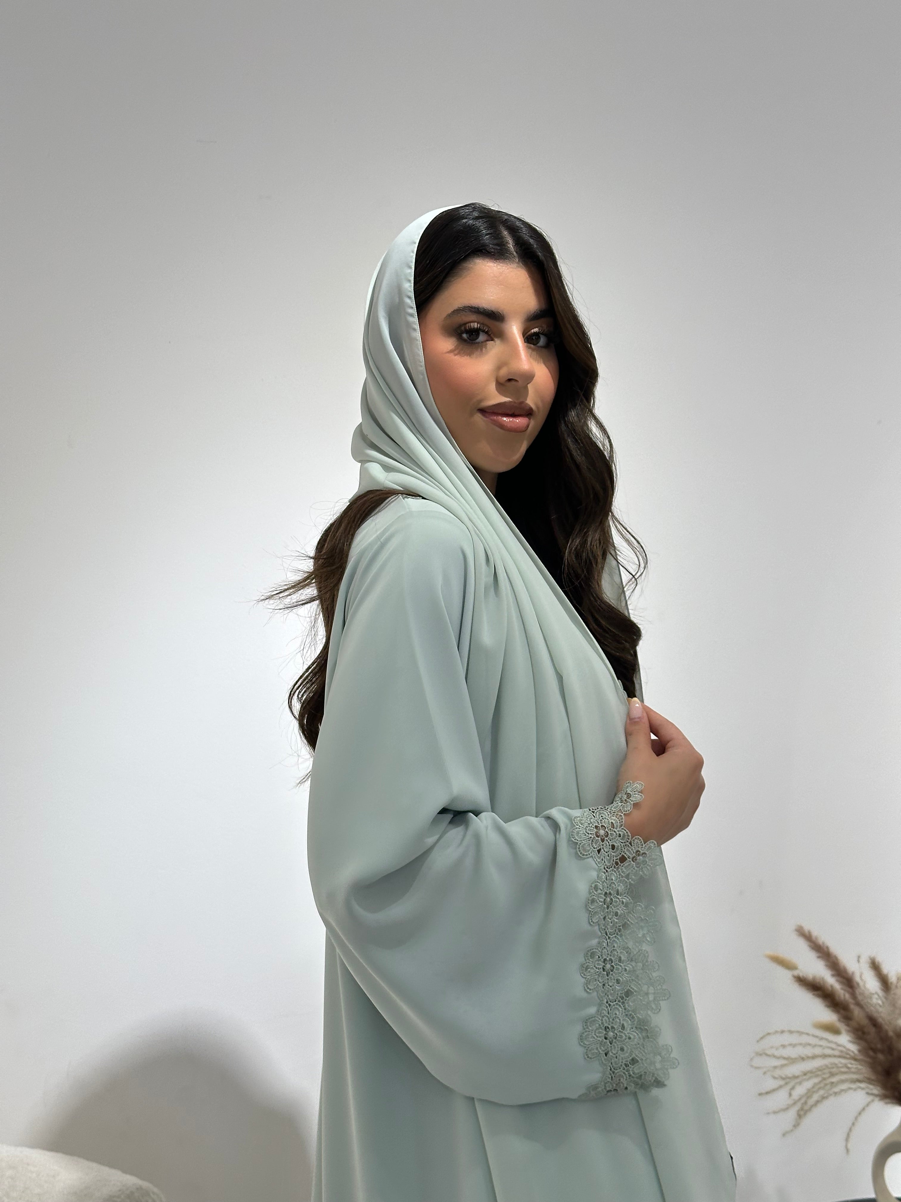 C 1338 Mint Green Lace Abaya