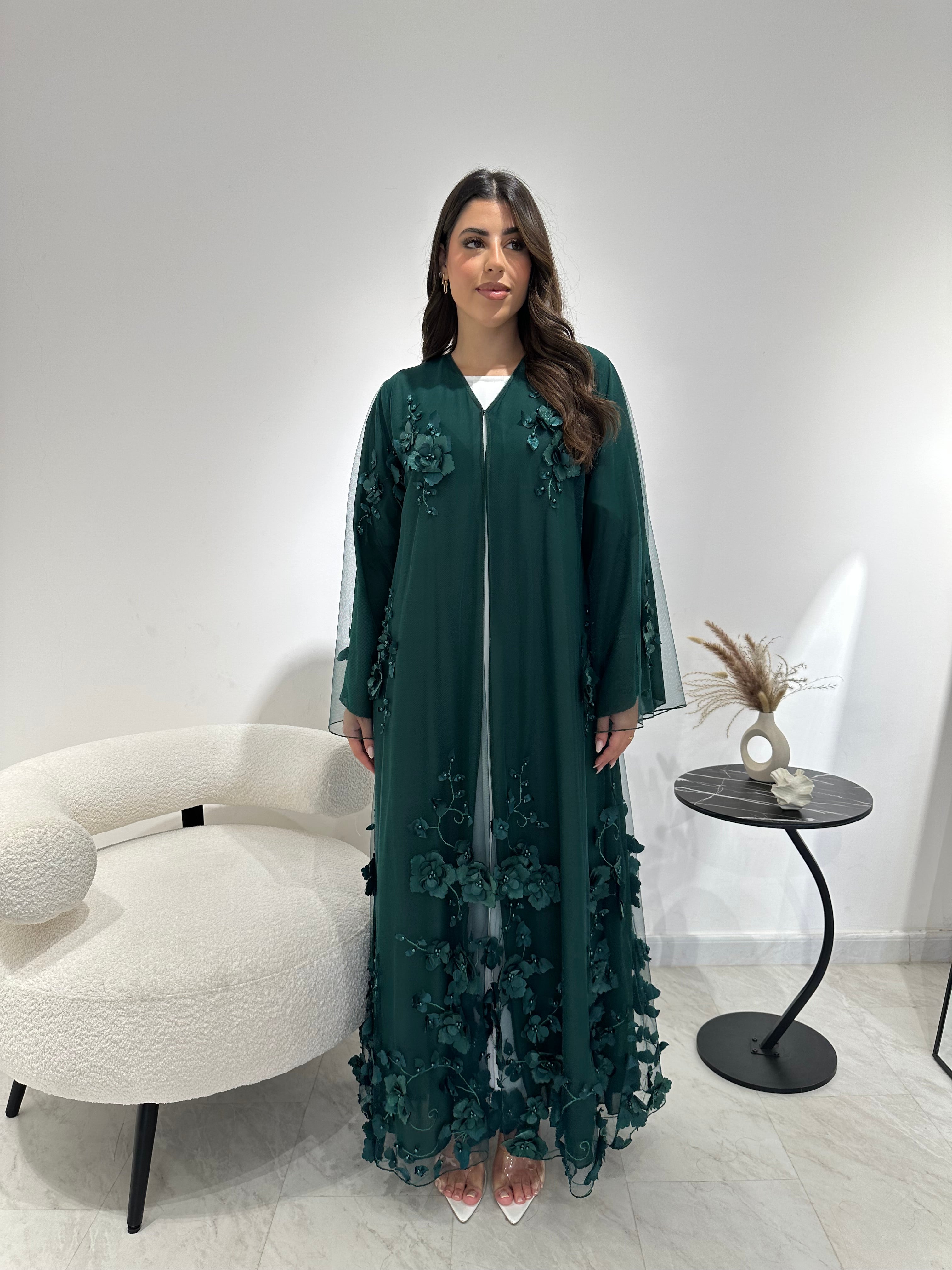 C 1339 Pine Green Dantel Abaya