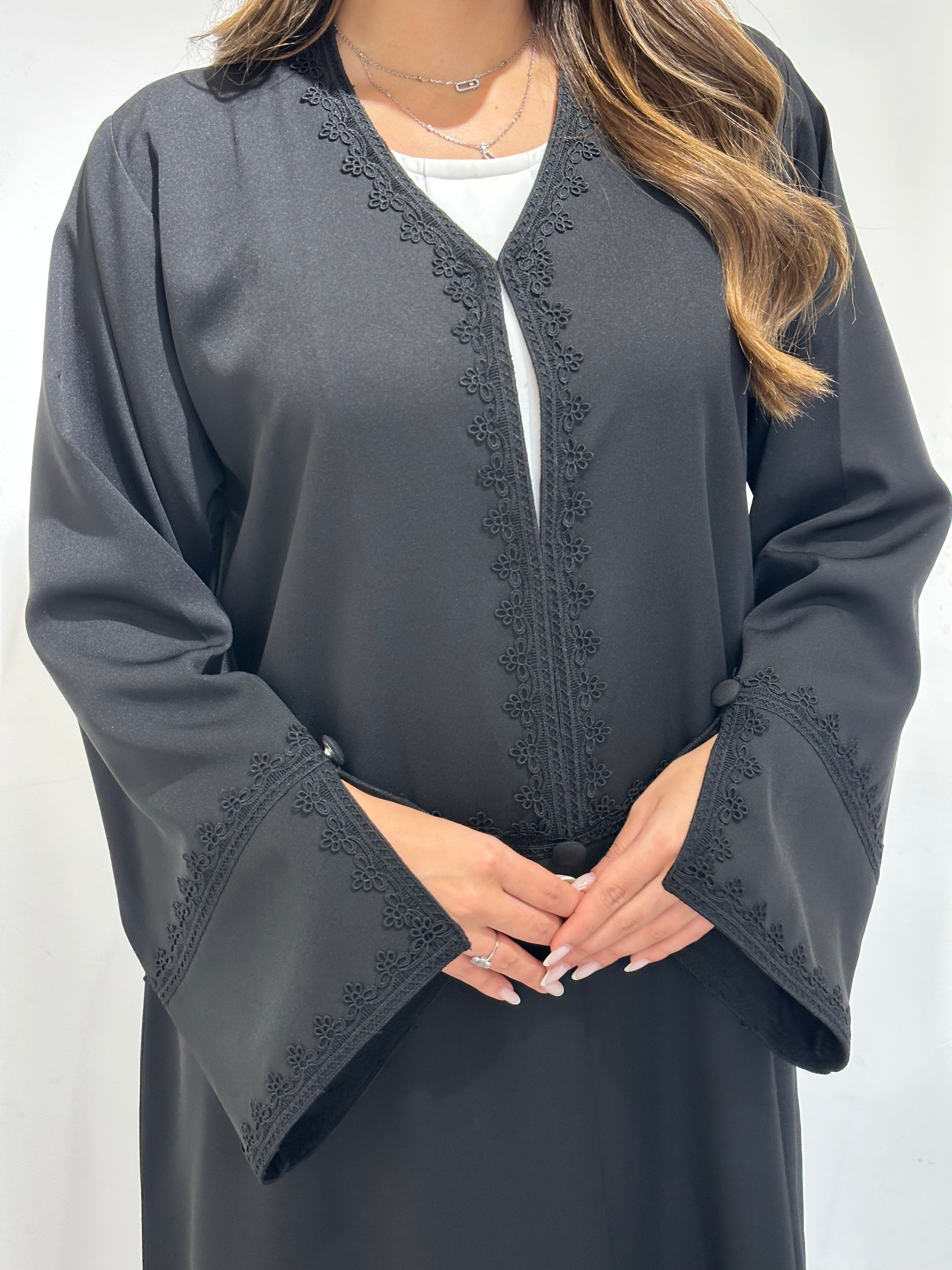 C 1570 Black Embroidered Abaya