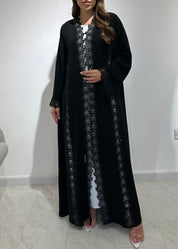 C 1573 Black Crystal Lace Abaya