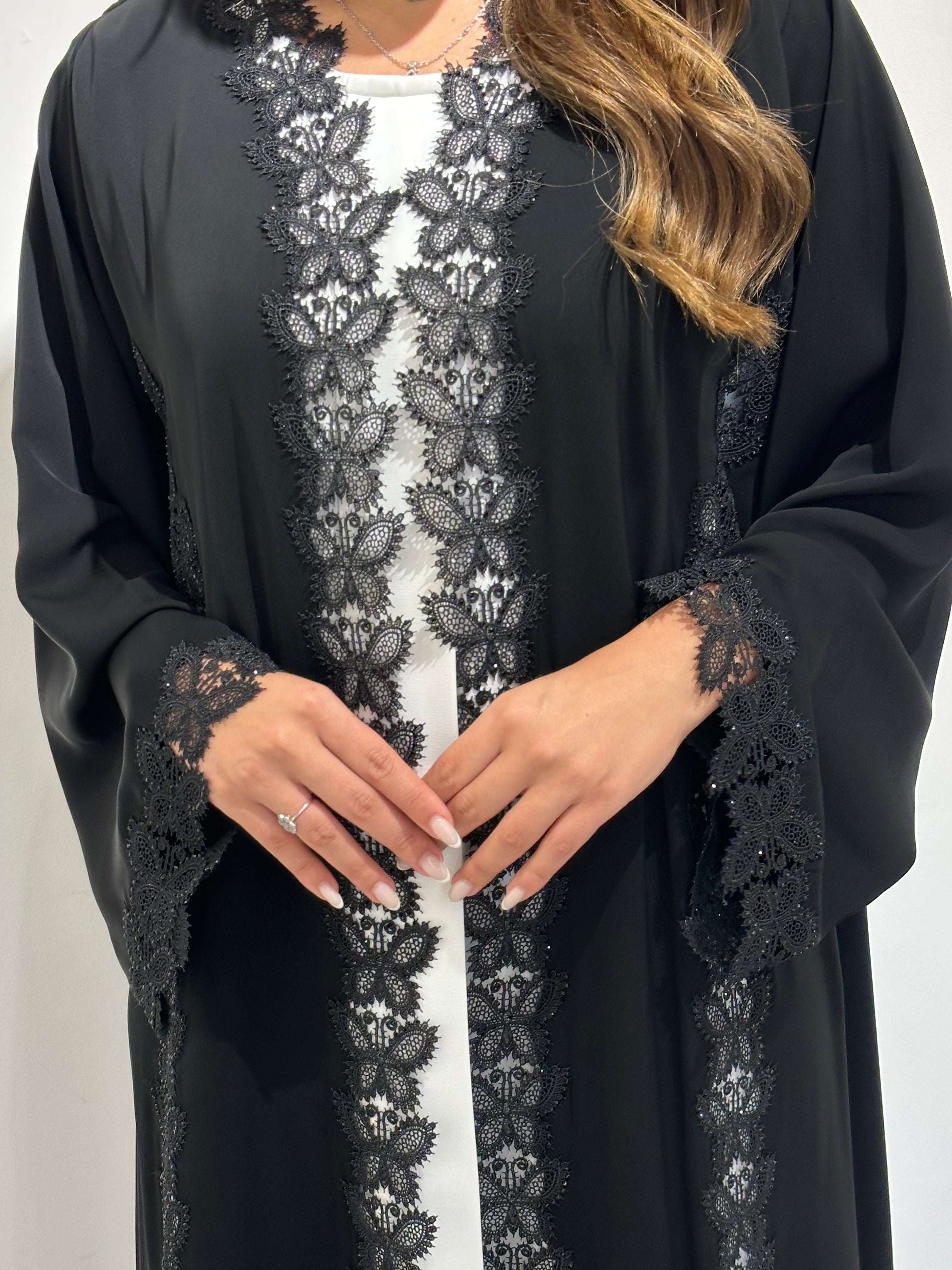 C 1573 Black Crystal Lace Abaya