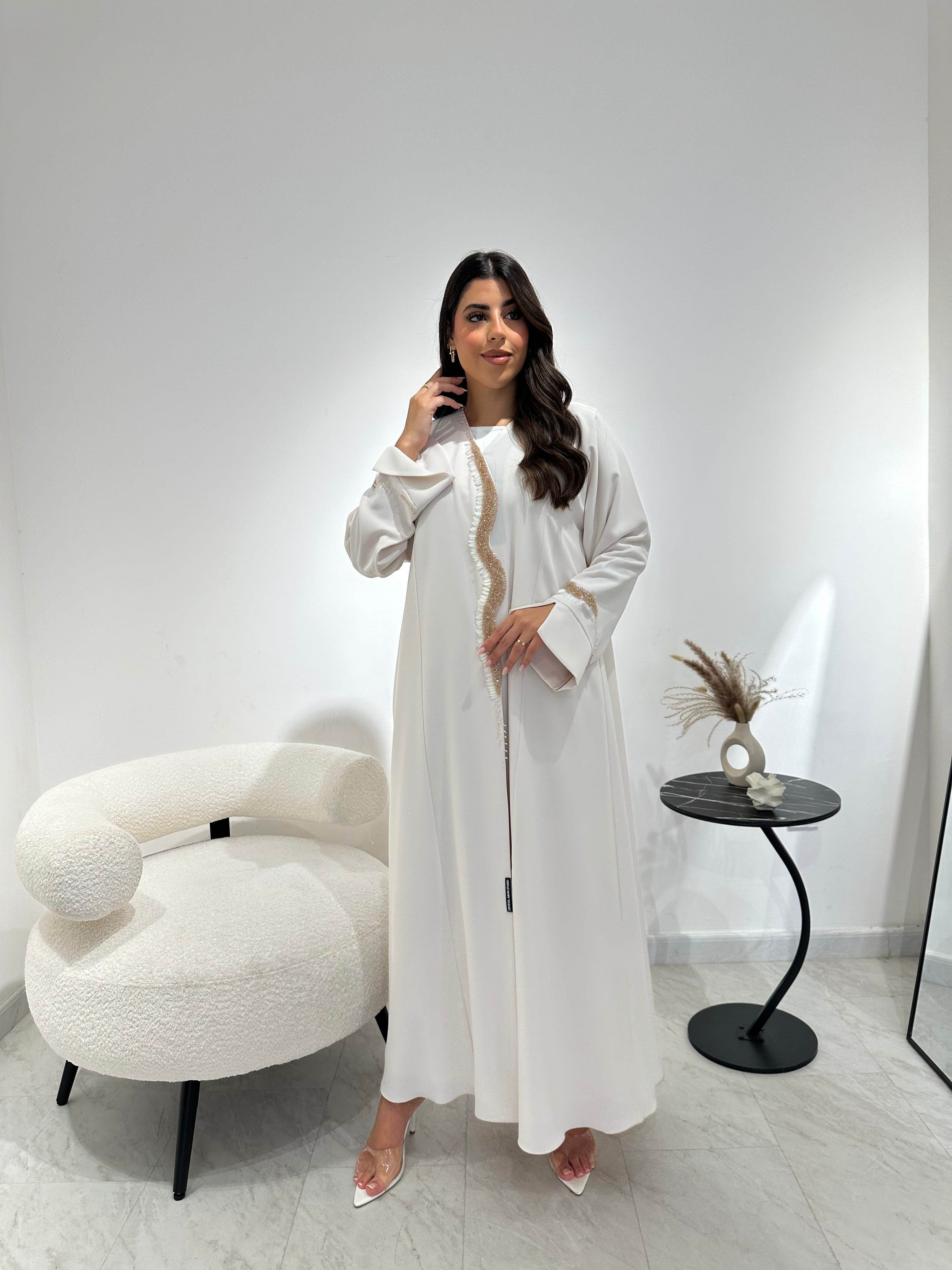 C 1343 Ivory Beaded Abaya