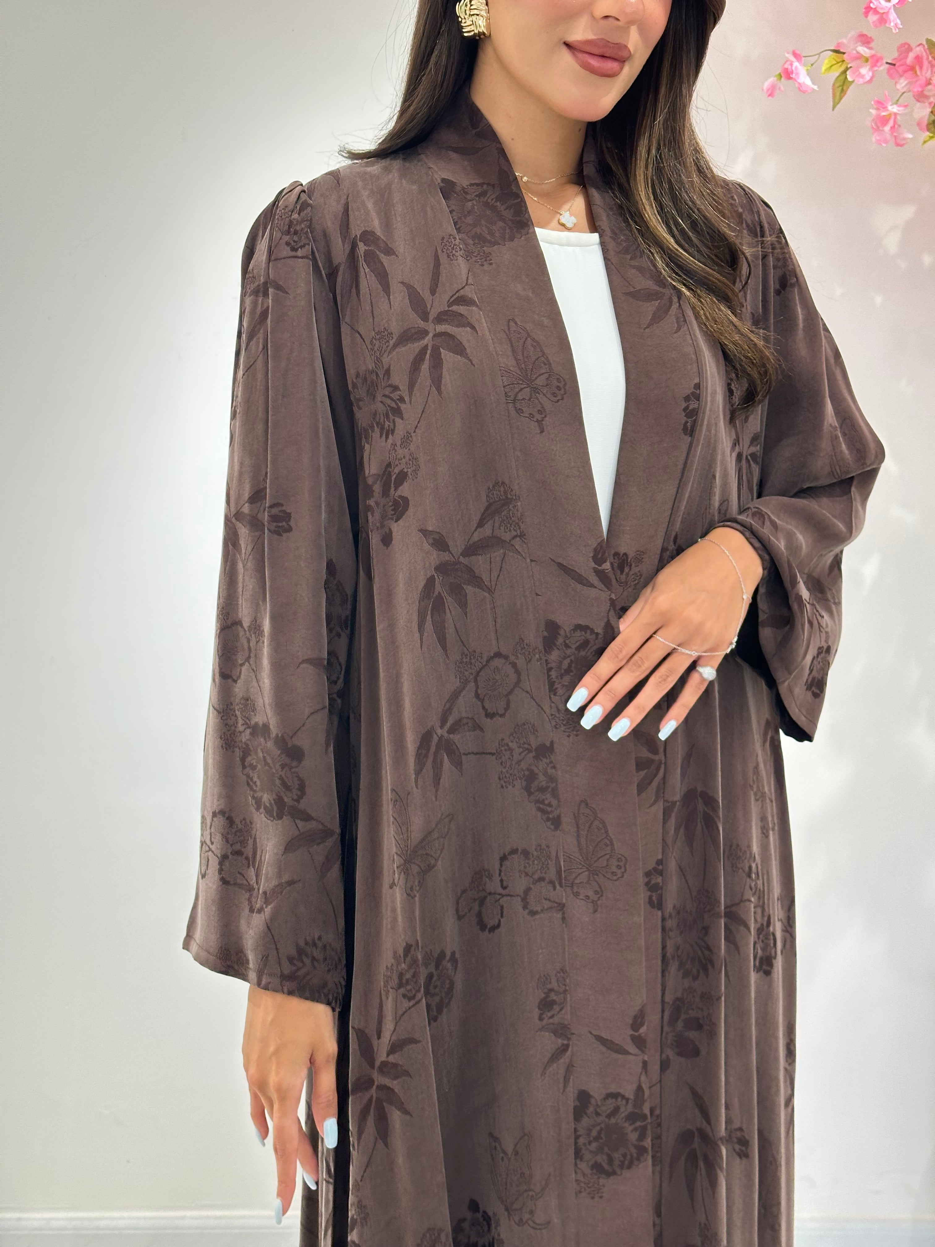 C 1159 Brown Premium Printed Abaya