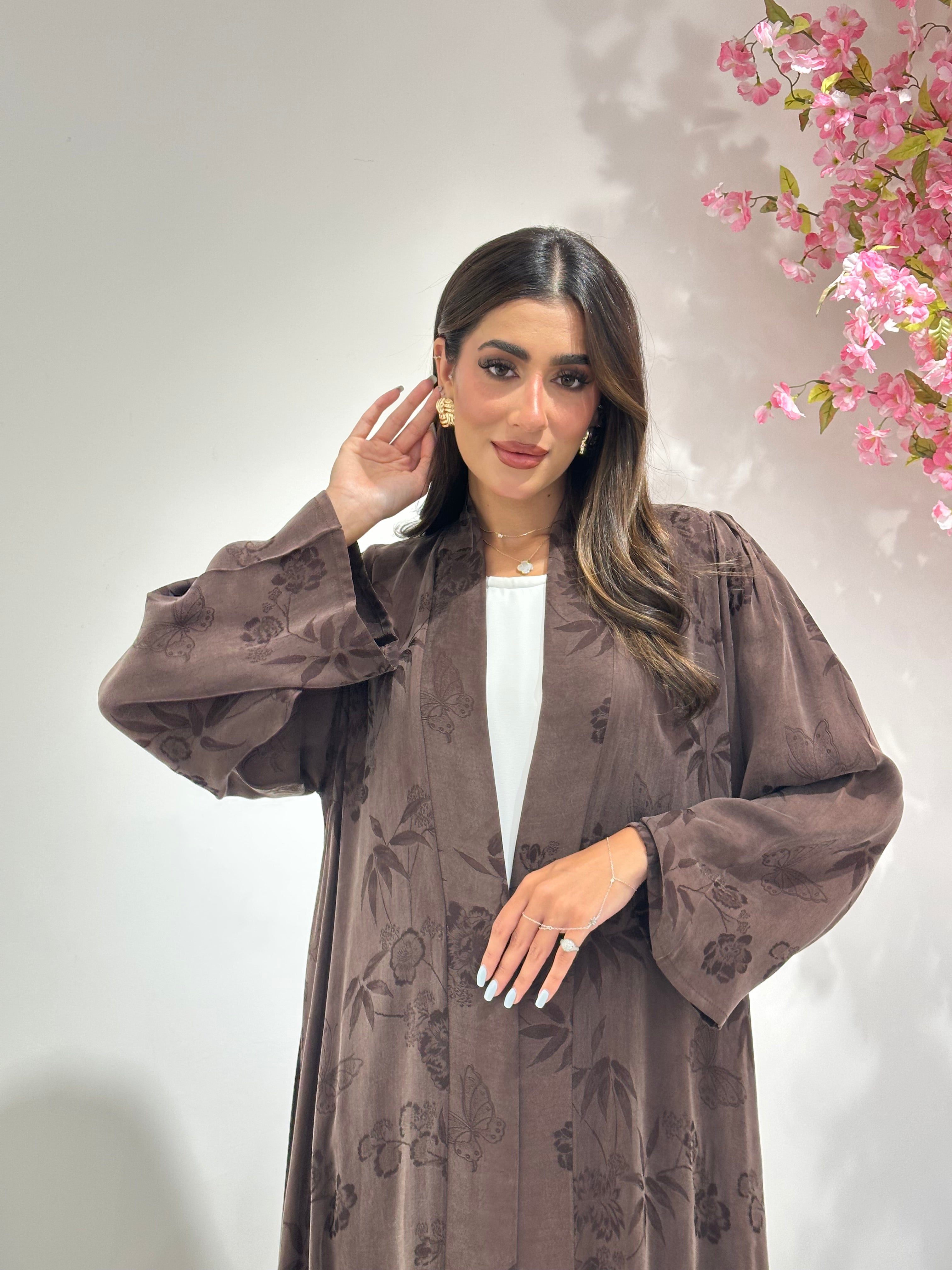 C 1159 Brown Premium Printed Abaya