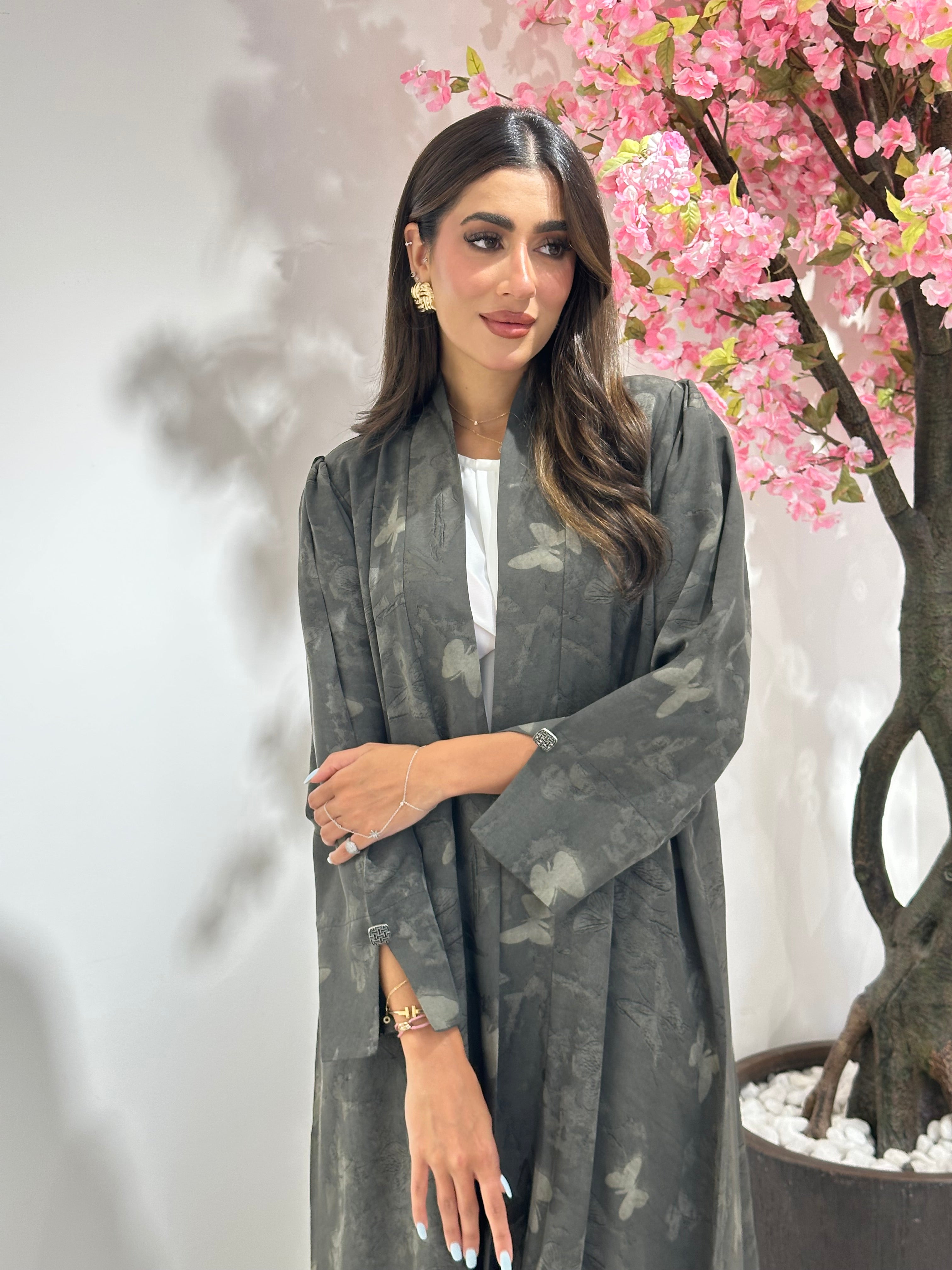 C 1160 Grey Printed Abaya