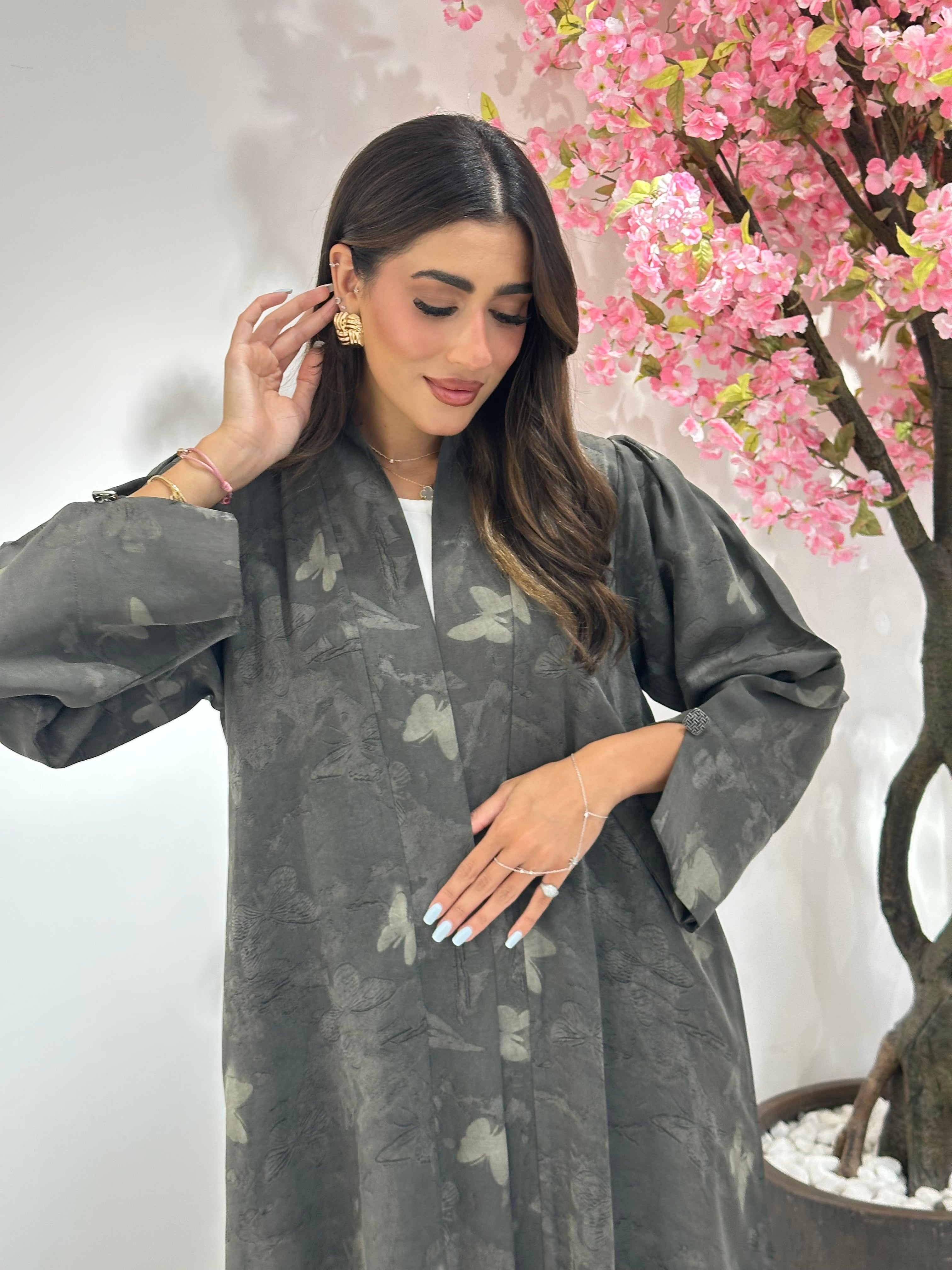 C 1160 Grey Printed Abaya