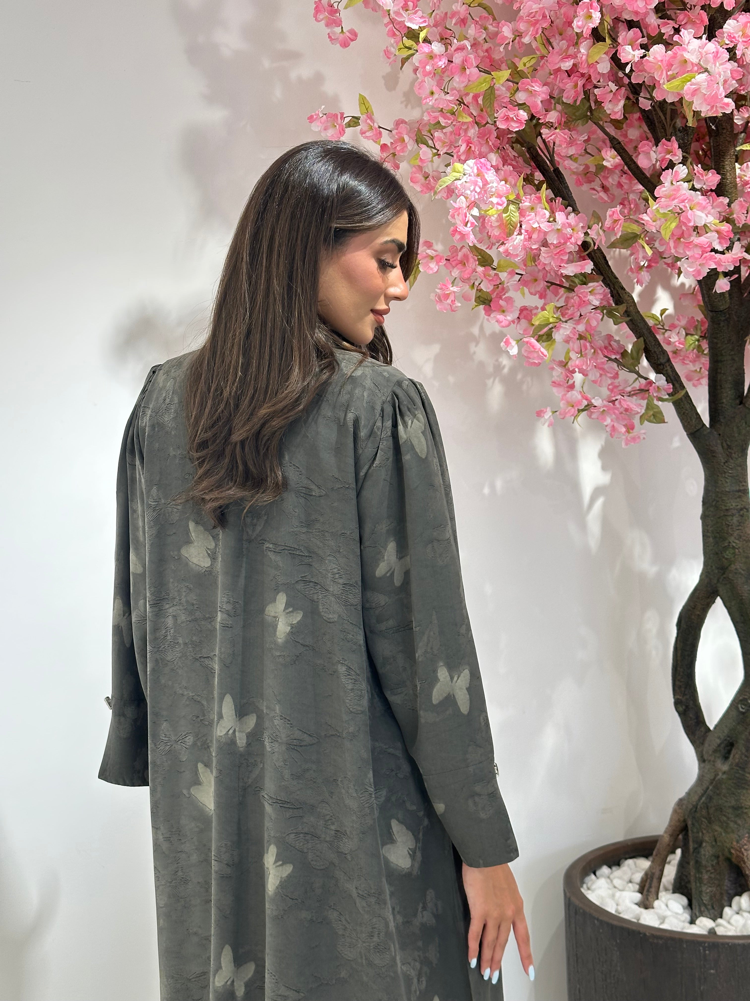 C 1160 Grey Printed Abaya