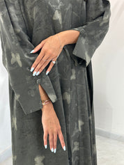 C 1160 Grey Printed Abaya