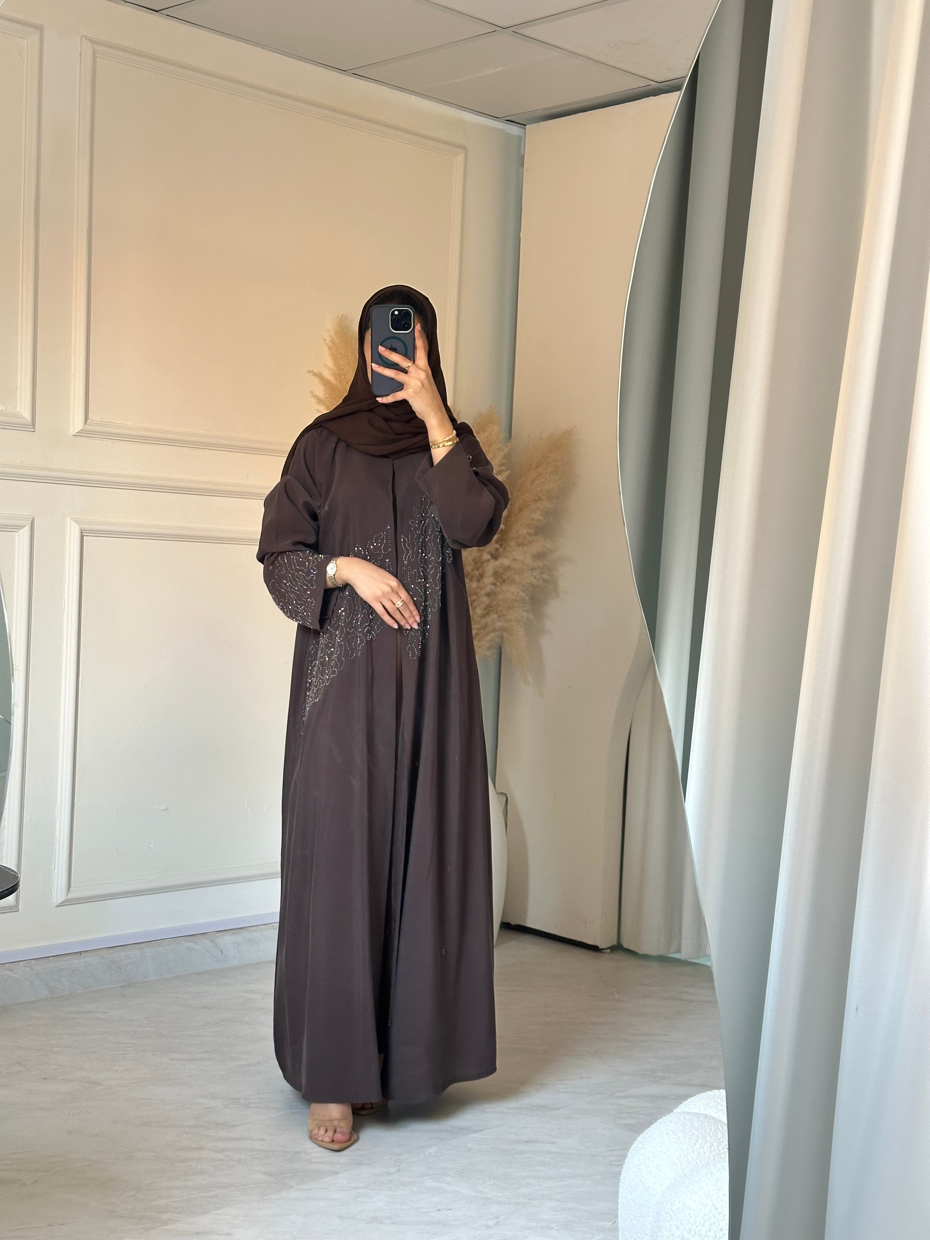 C 0881 Brown Beaded Abaya