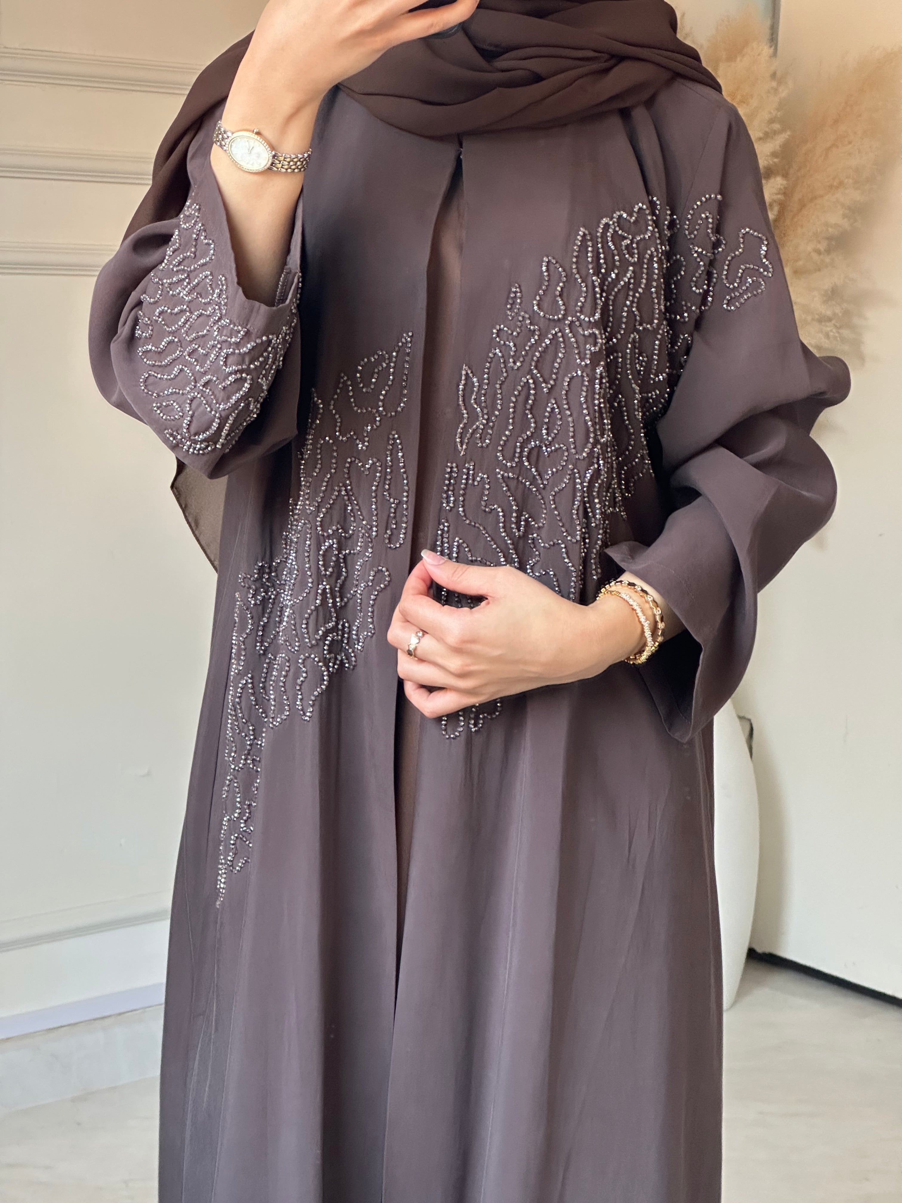 C 0881 Brown Beaded Abaya