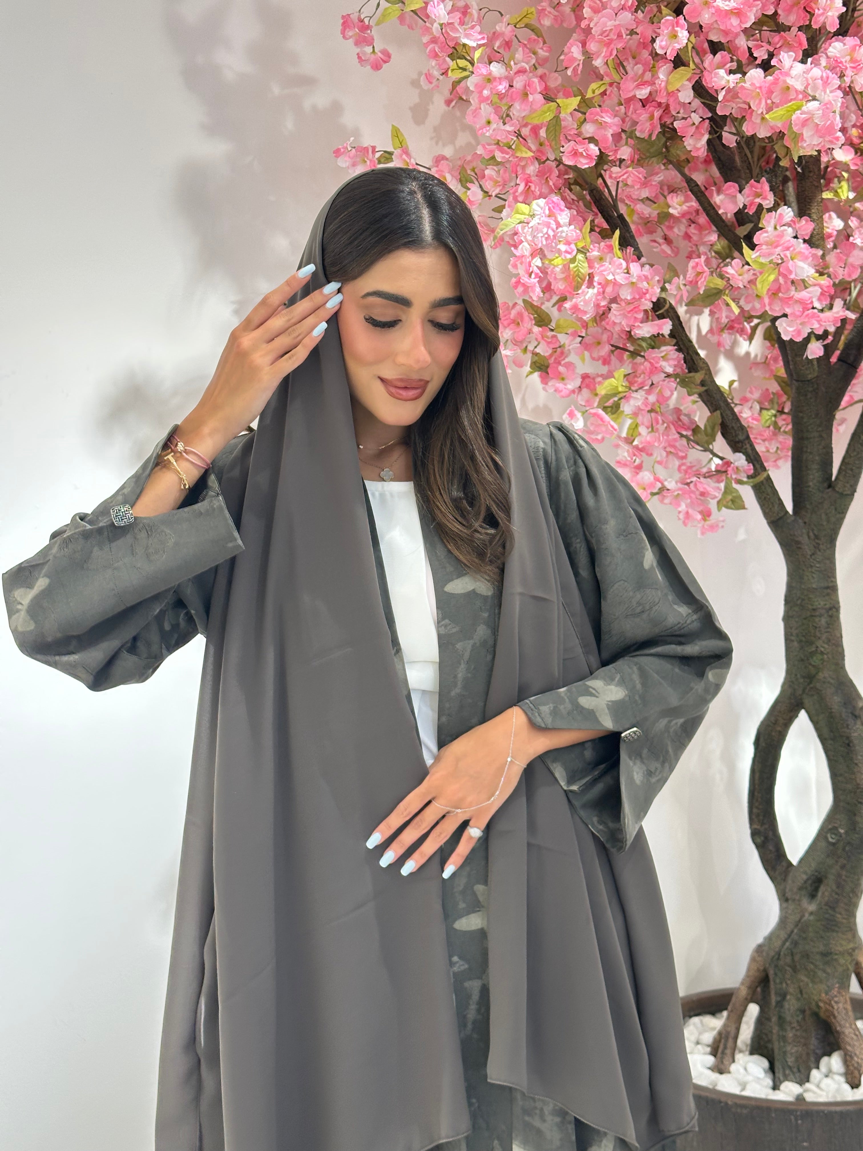 C 1160 Grey Printed Abaya