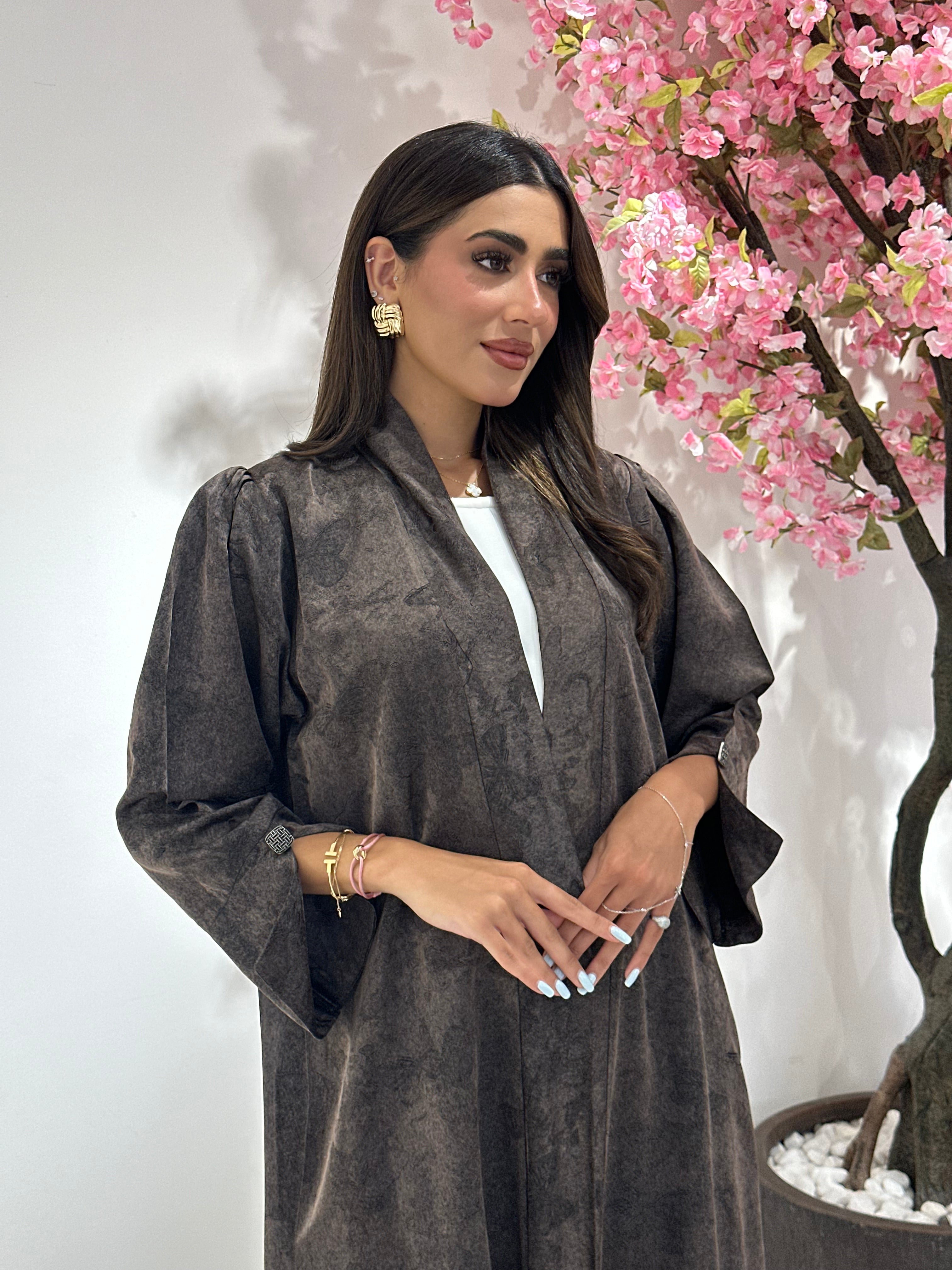 C 1161 Brown Premium Printed Abaya