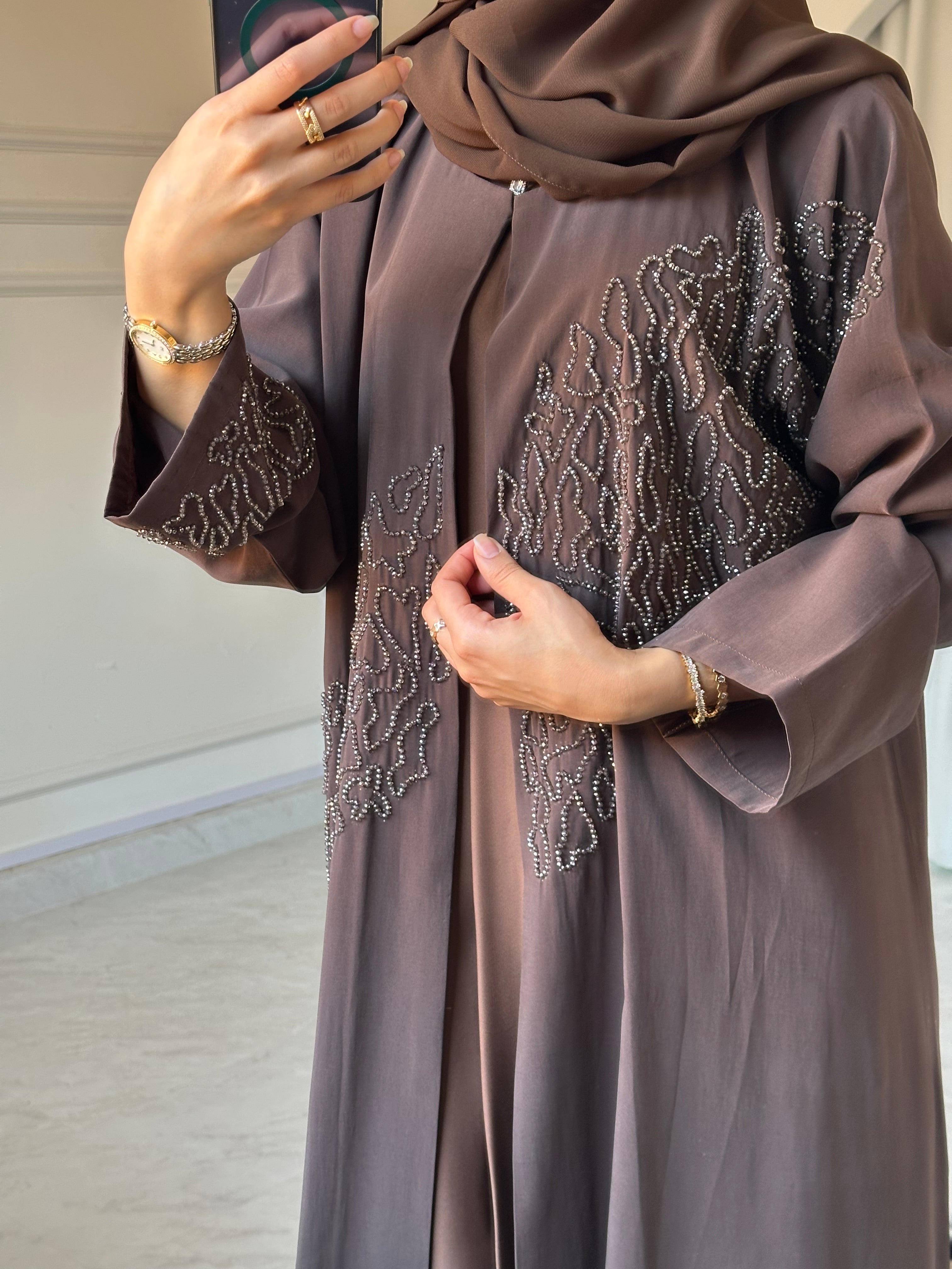 C 0881 Brown Beaded Abaya