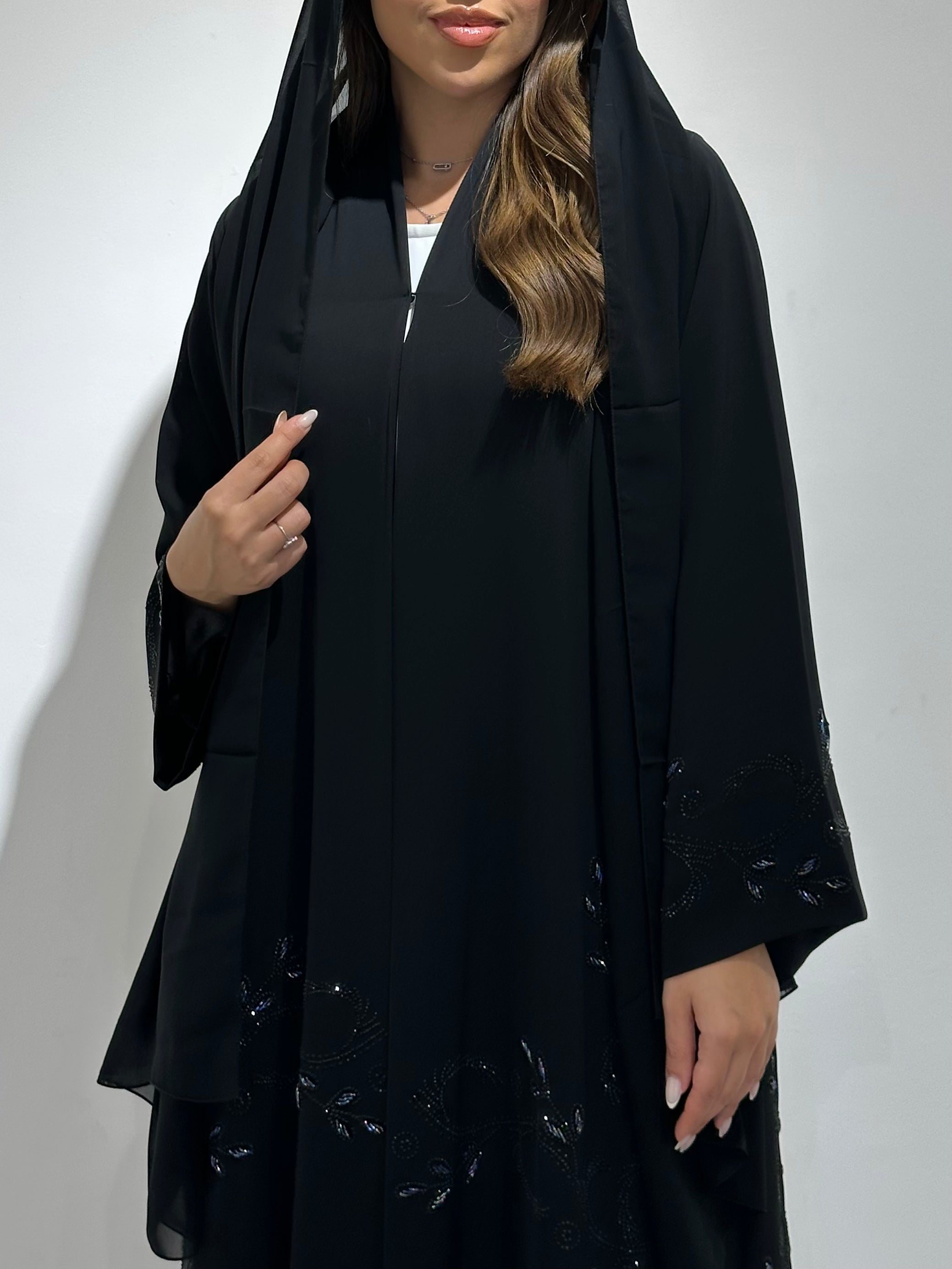 C 1583 Black Beaded Abaya