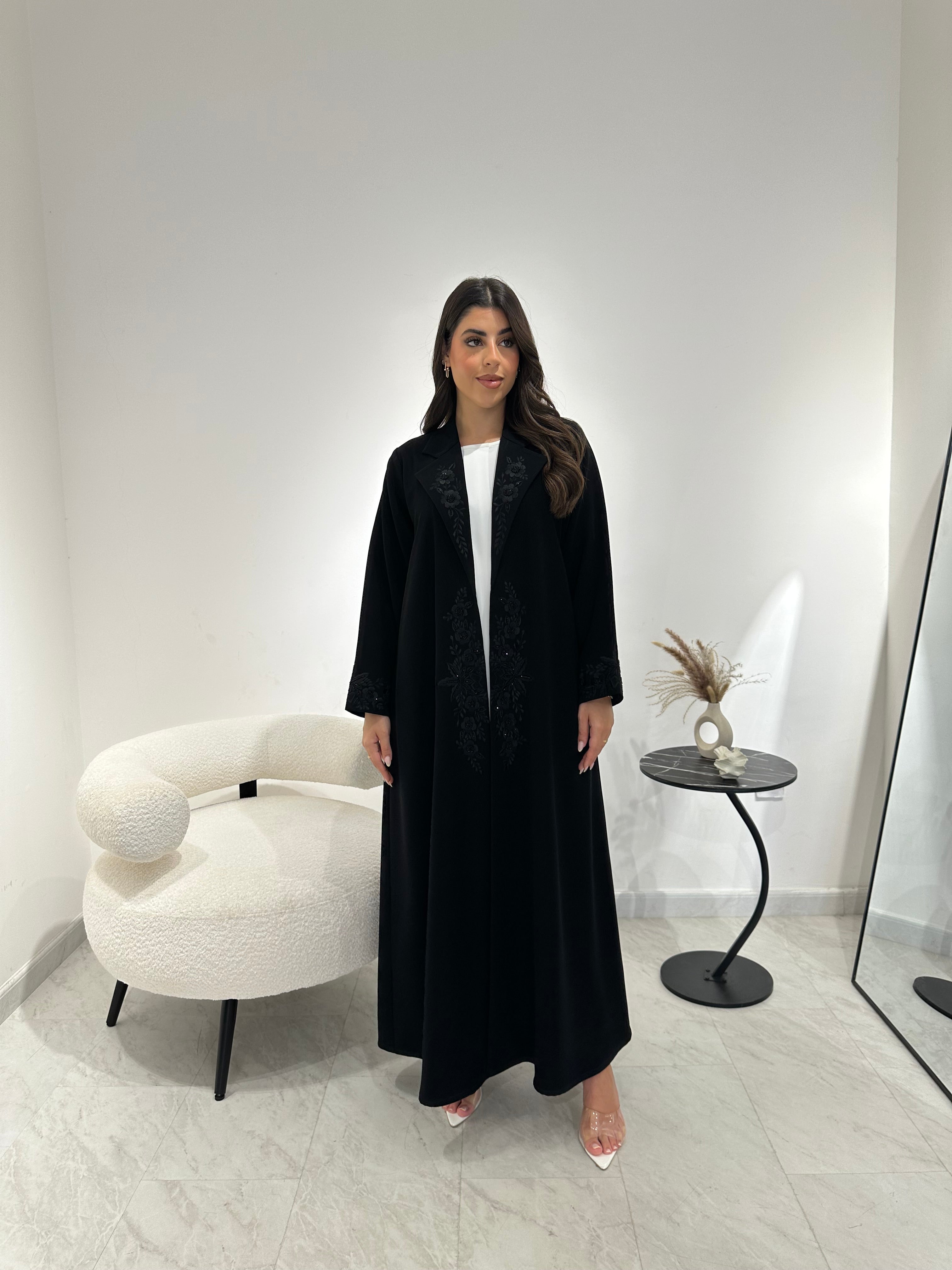 C 1349 Black Coat Beaded Abaya