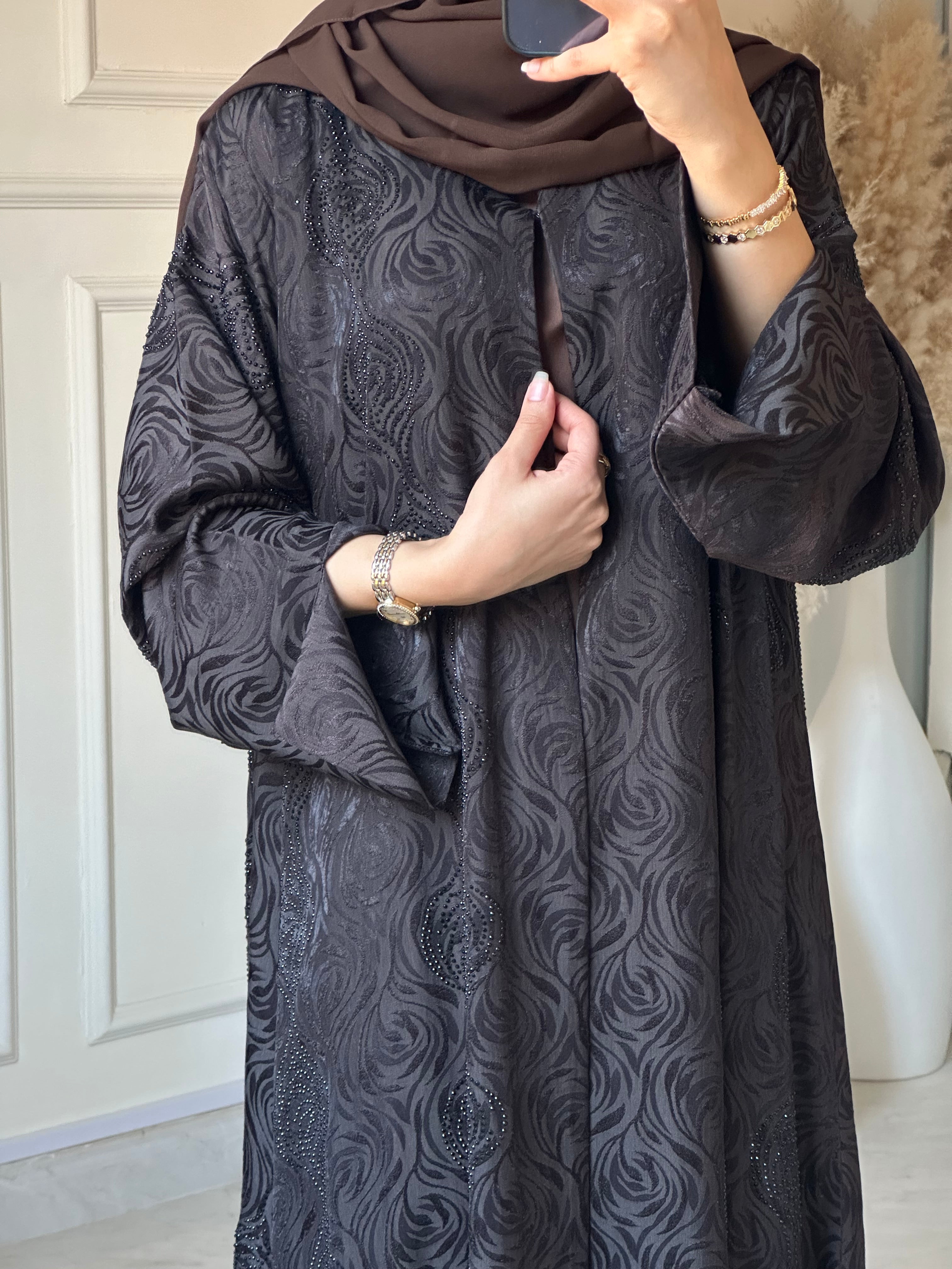C 0879 Brown Printed Abaya