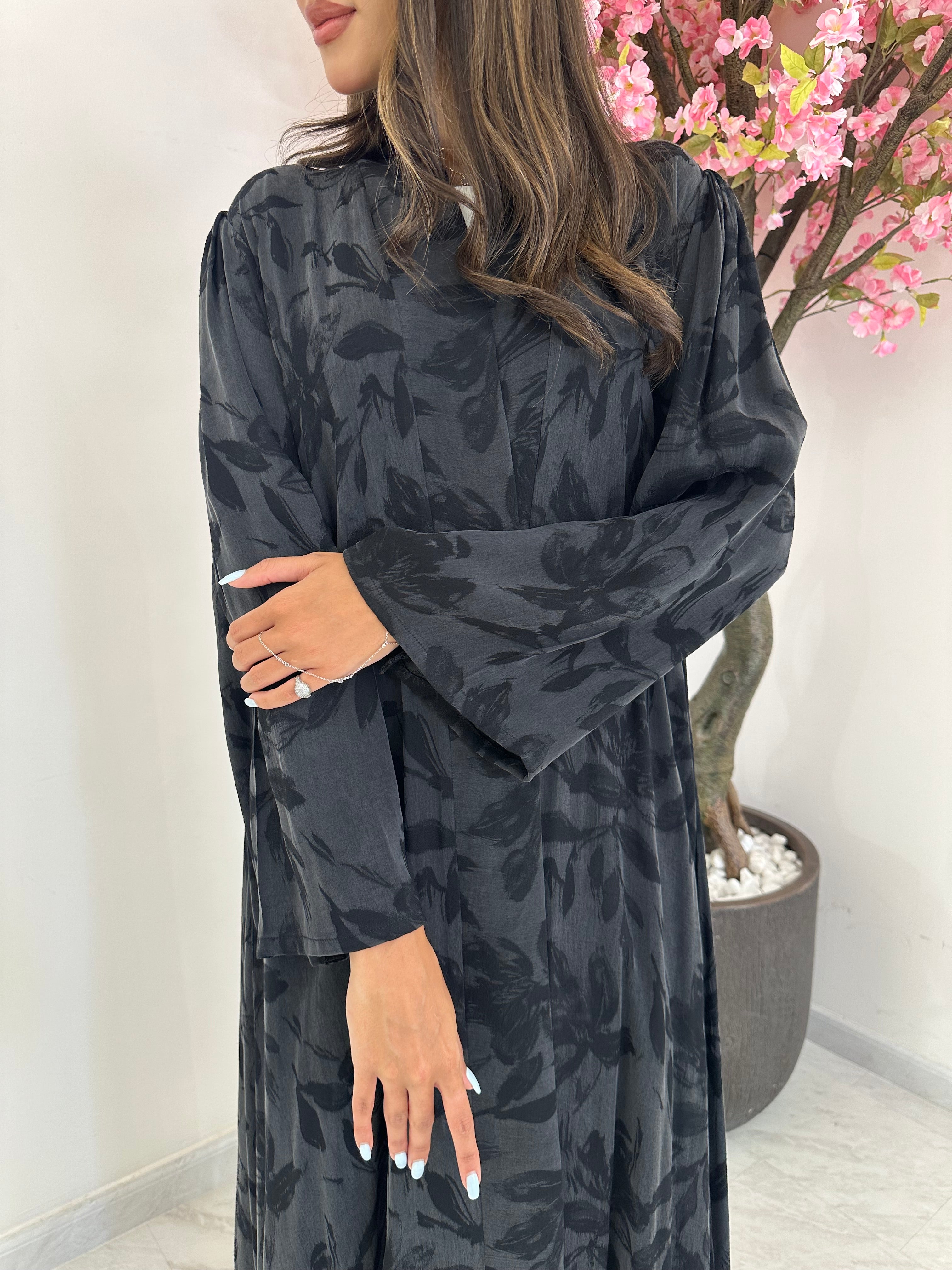 C 1162 Black Premium Printed Abaya