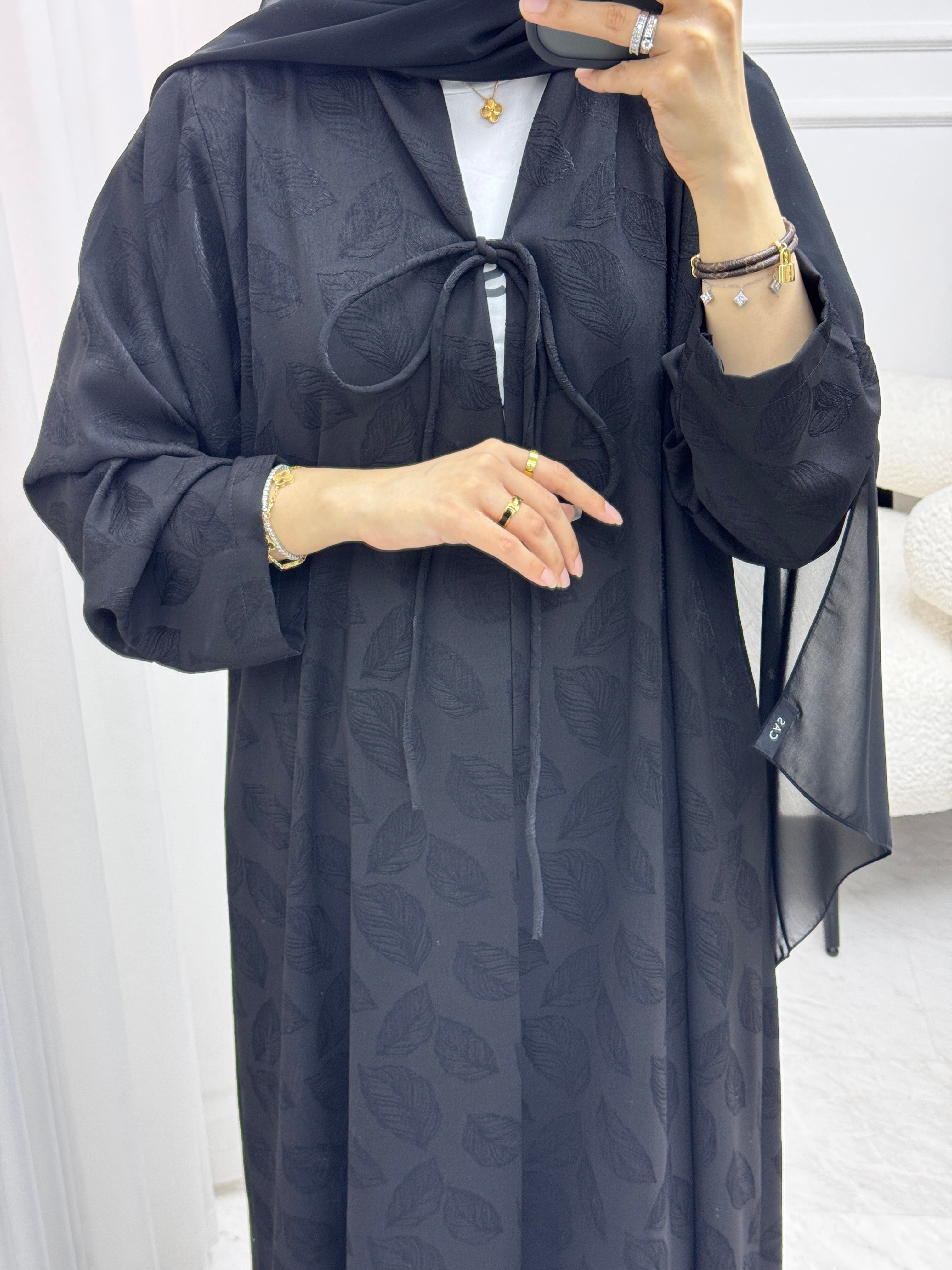 C 1536 Black Leaves Abaya