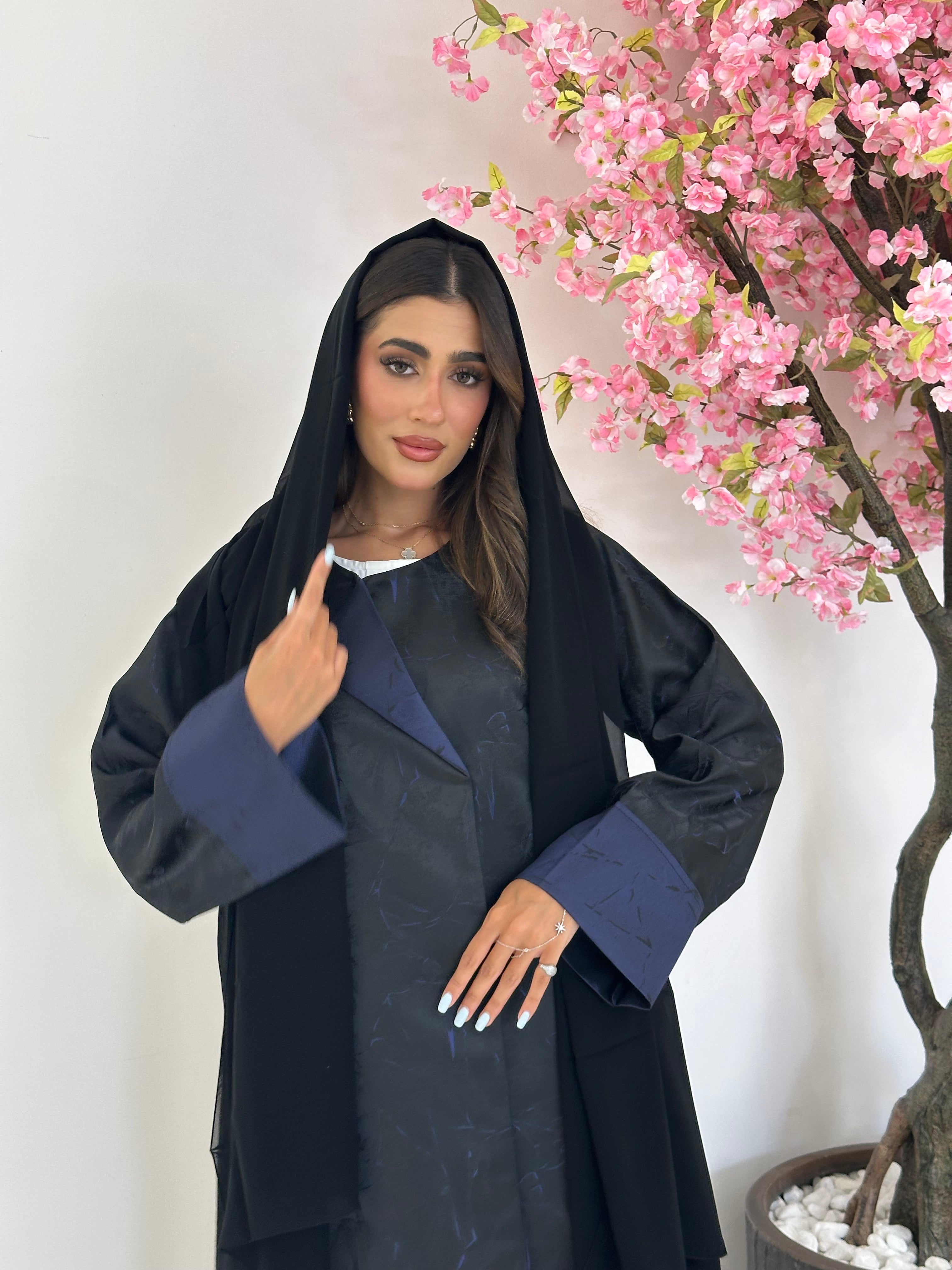 C 1163 Black Blue Printed Abaya