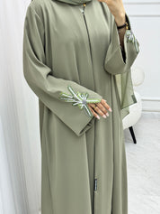 C 1514-02 Fern Green Embroidered Beaded Abaya