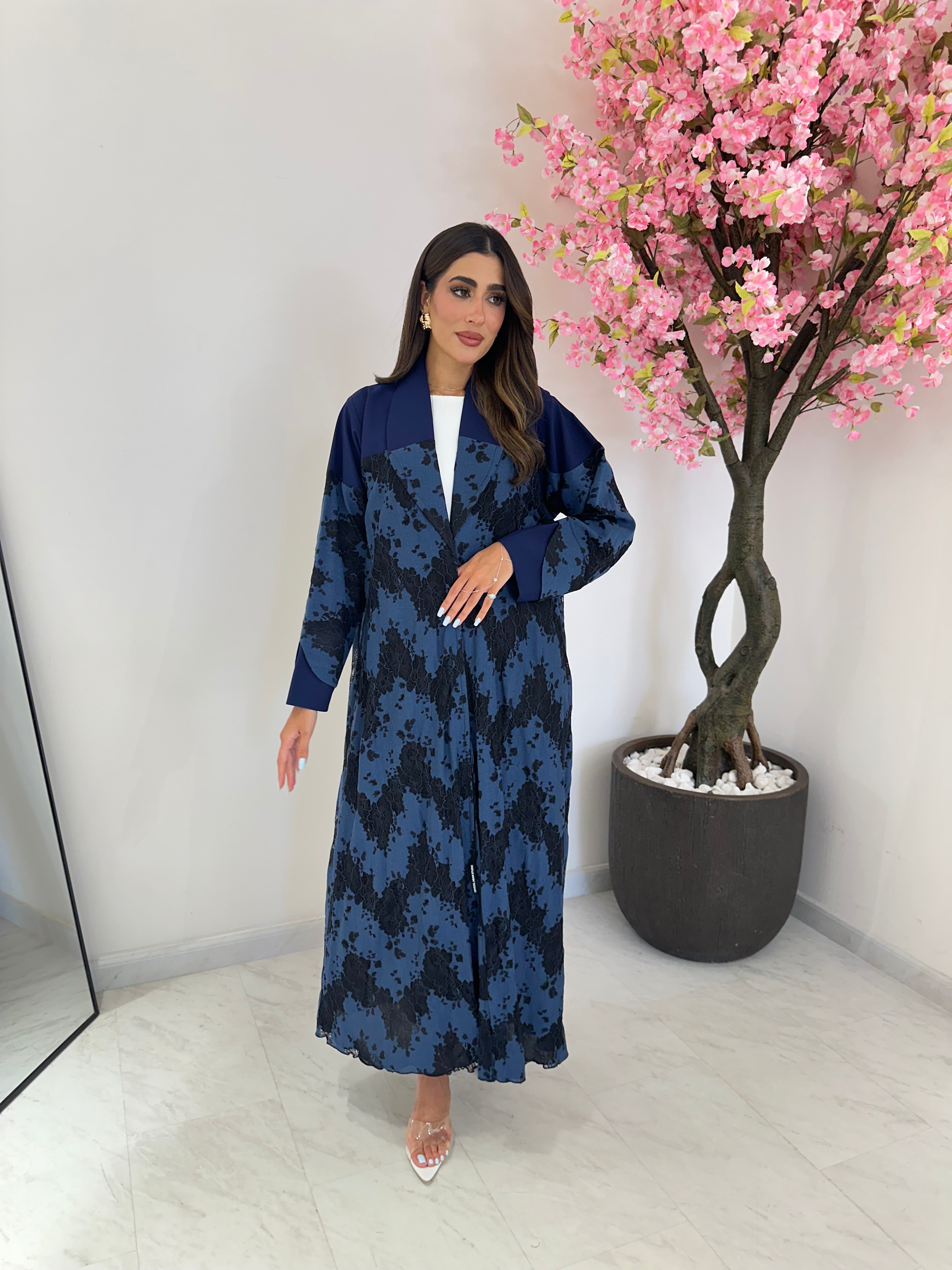 C 1166 Blue Printed Abaya