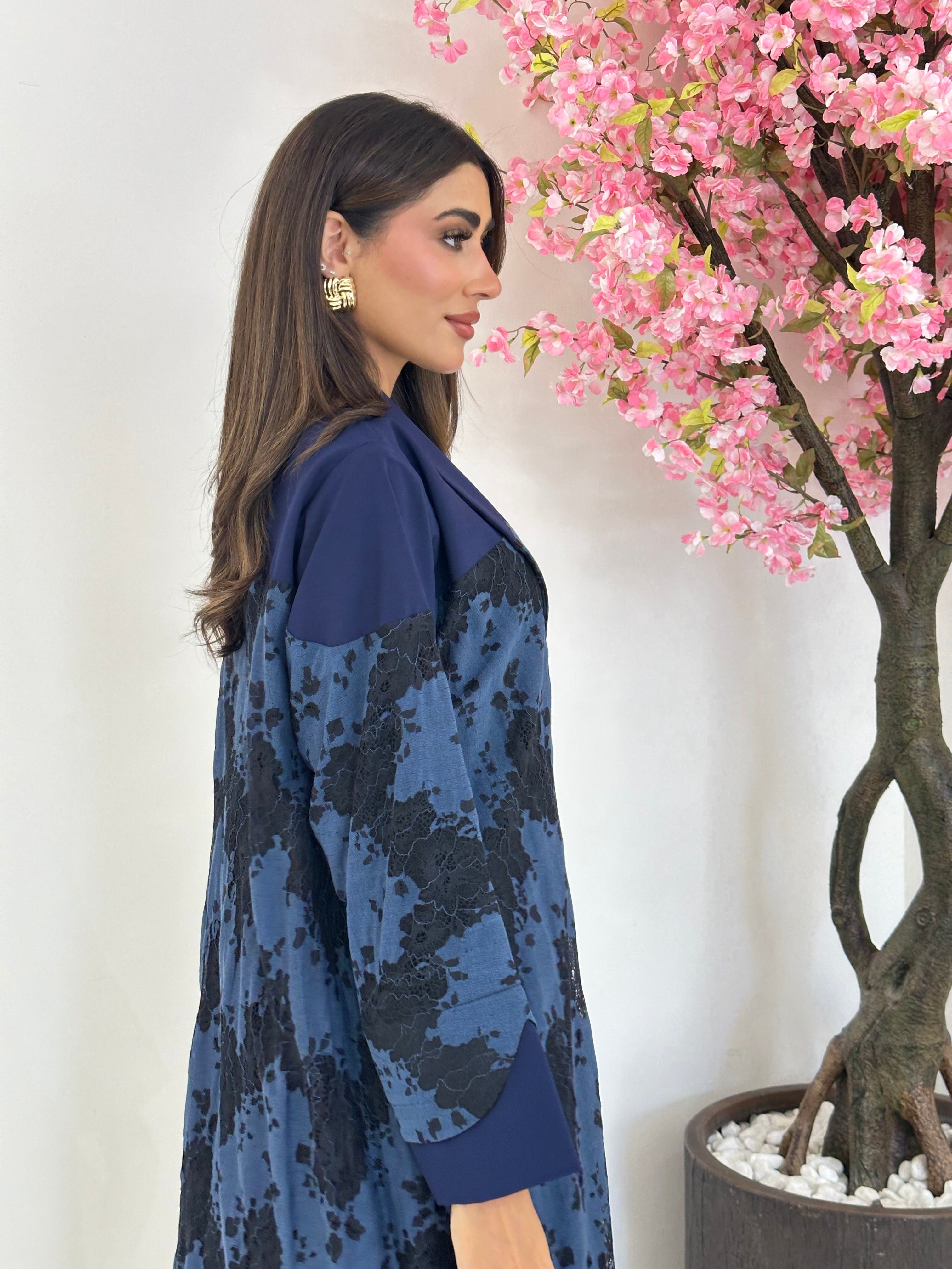 C 1166 Blue Printed Abaya