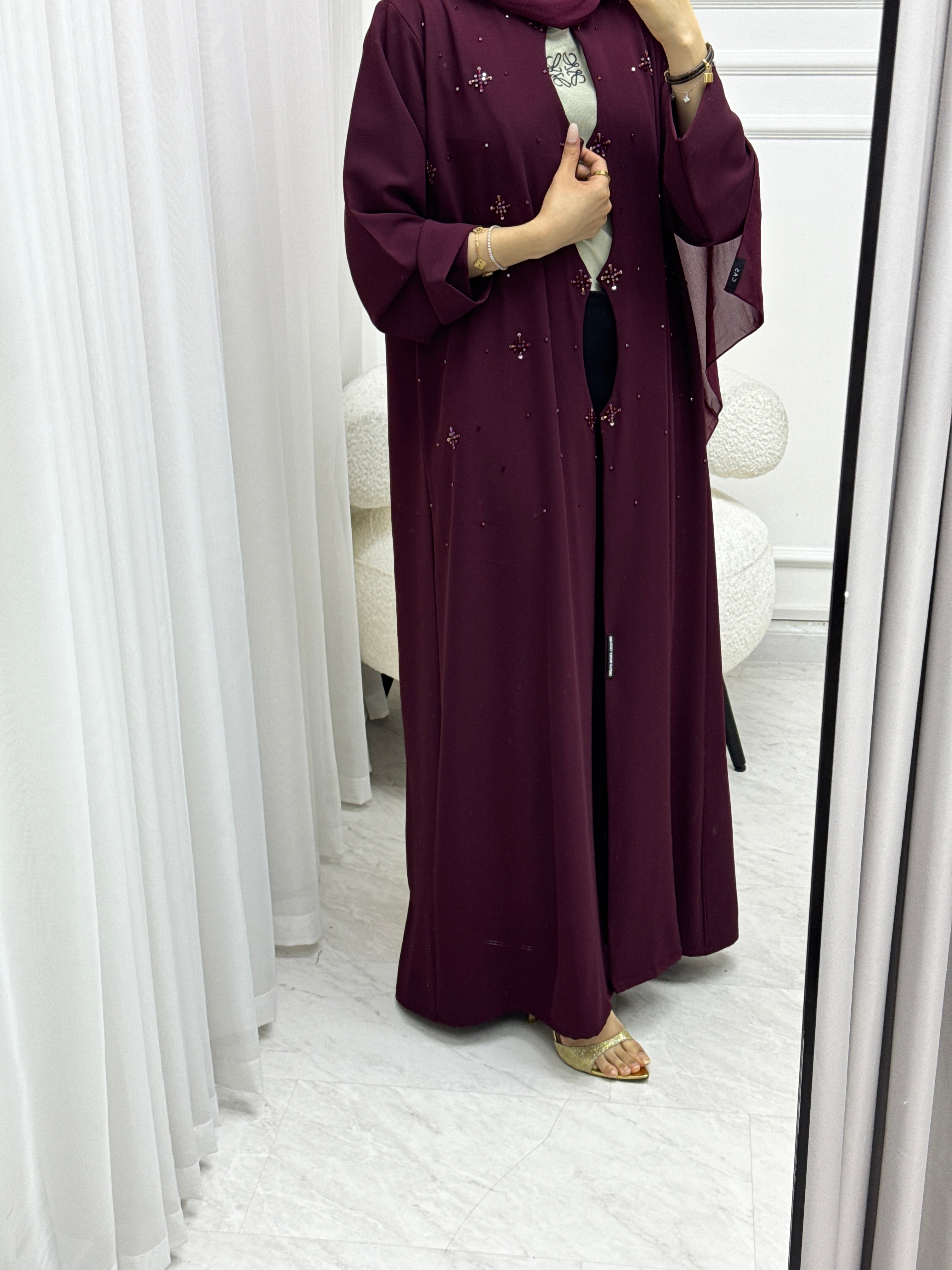 C 1539 Maroon Beaded Abaya