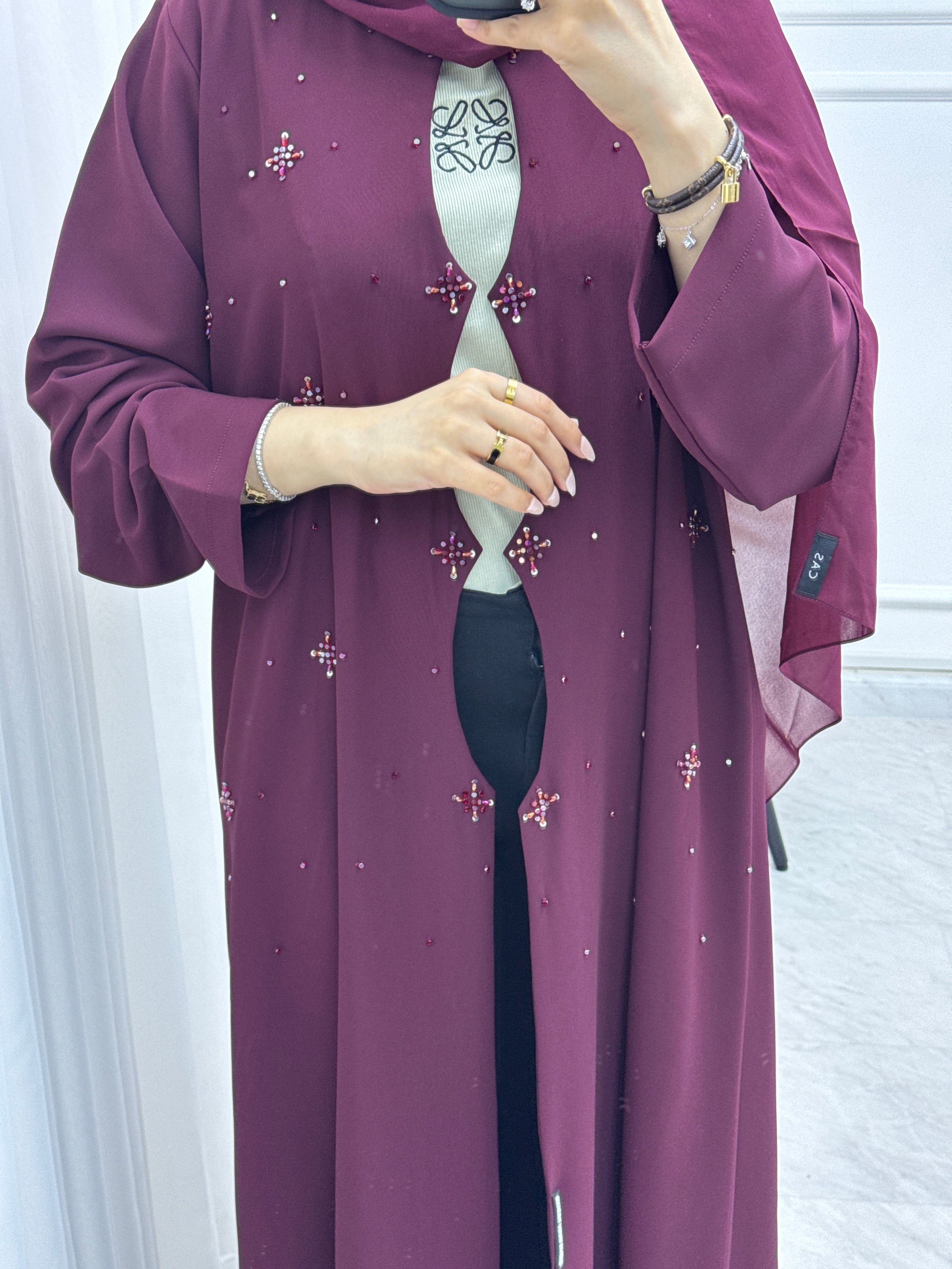 C 1539 Maroon Beaded Abaya