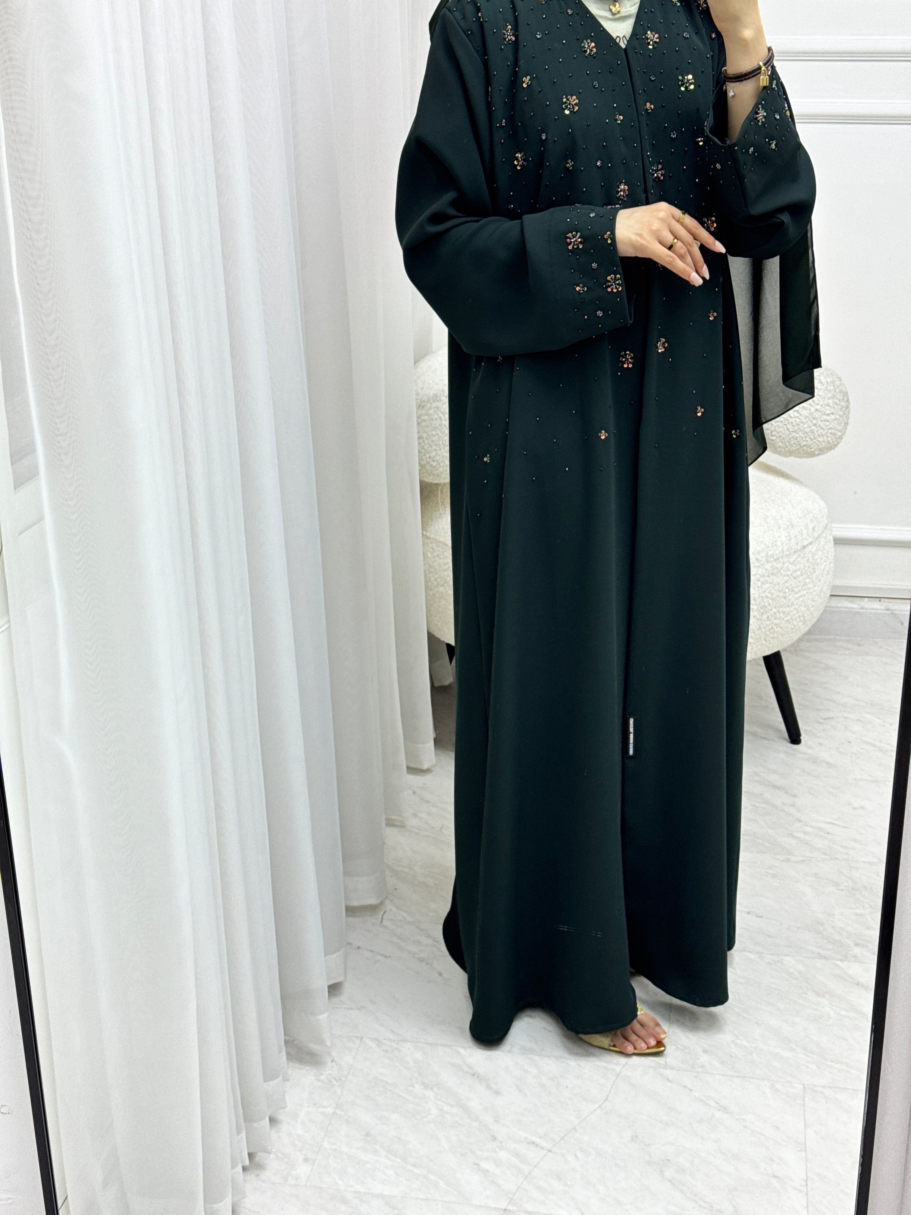 C 1540 Dark Green Beaded Abaya