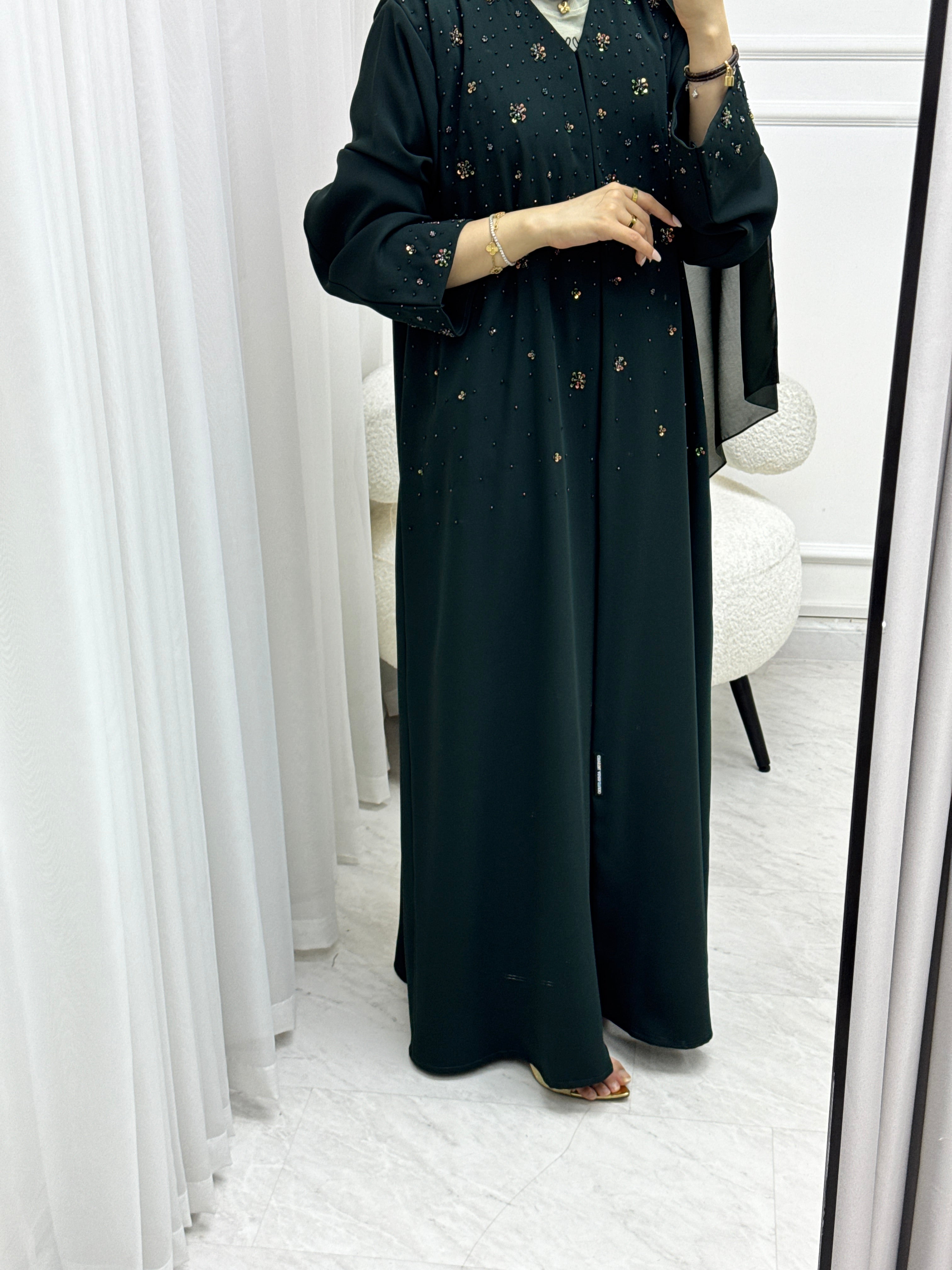 C 1540 Dark Green Beaded Abaya