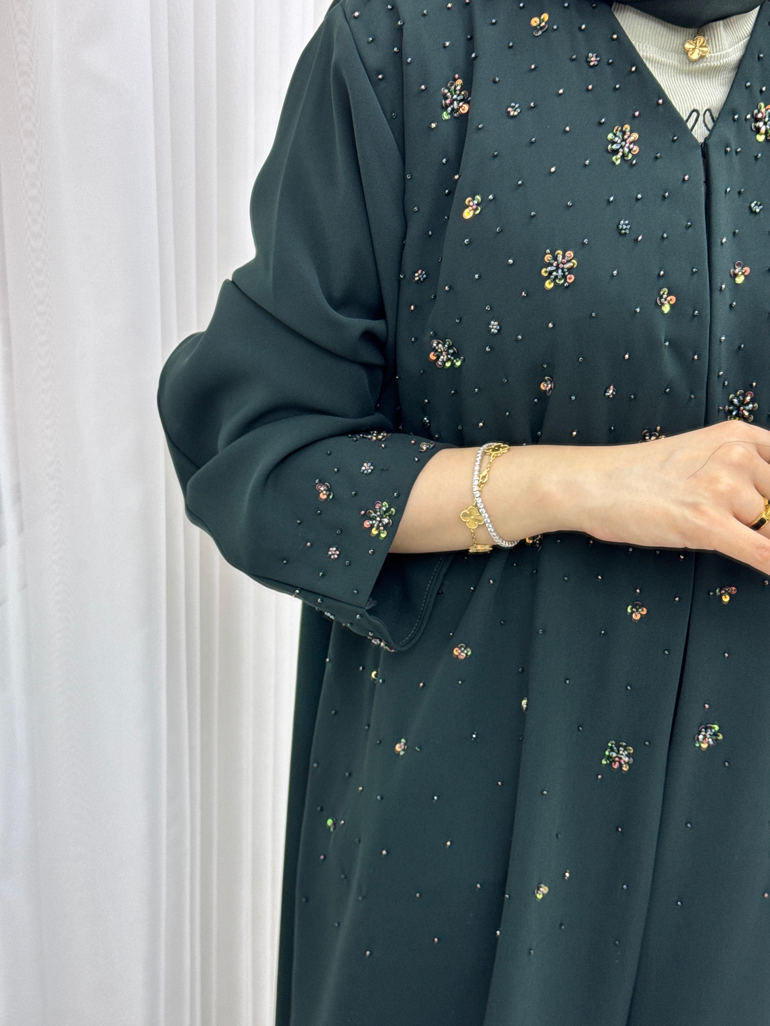 C 1540 Dark Green Beaded Abaya