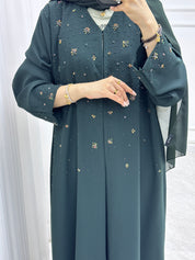 C 1540 Dark Green Beaded Abaya