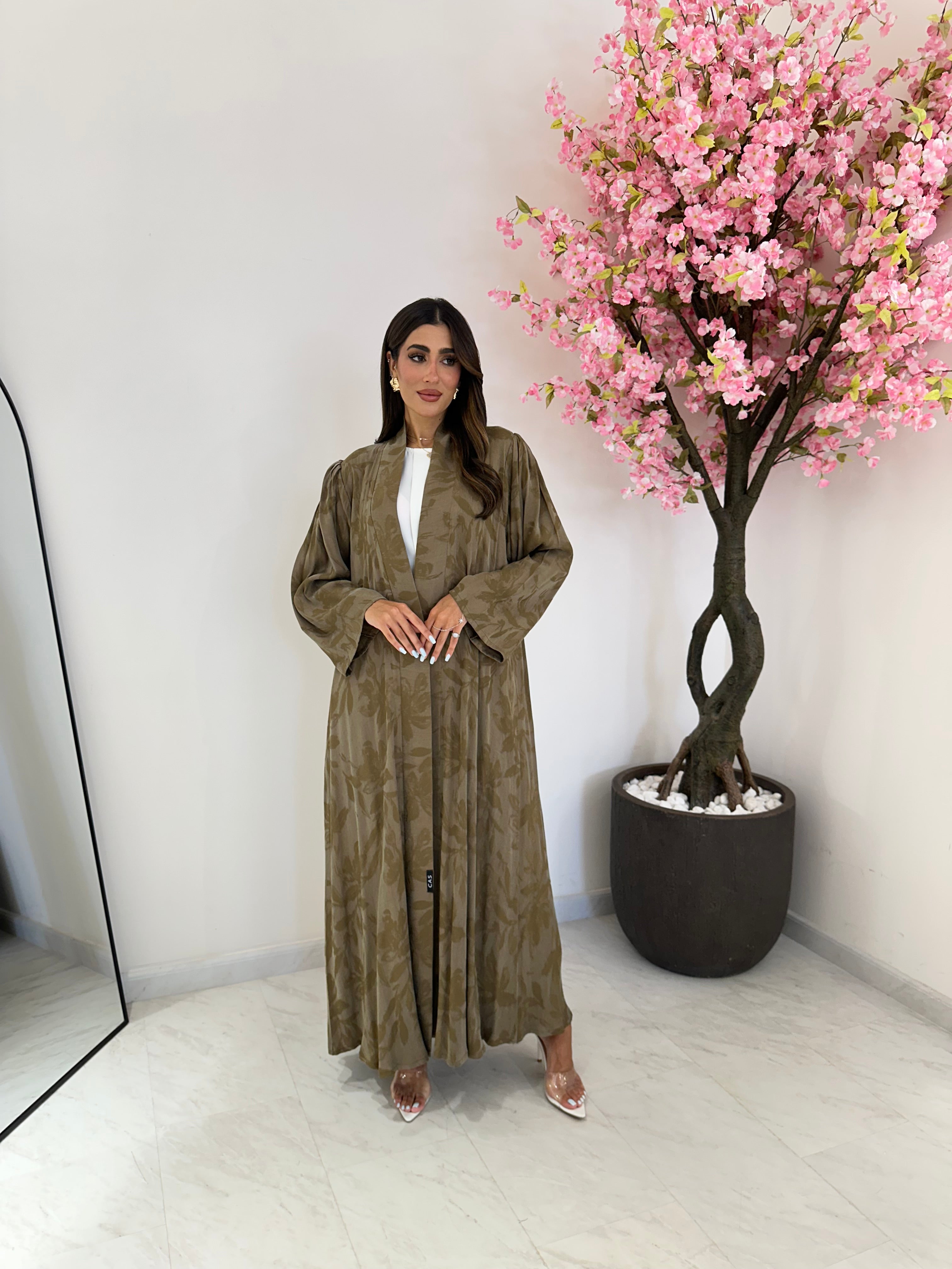 C 1167 Moss Green Premium Printed Abaya