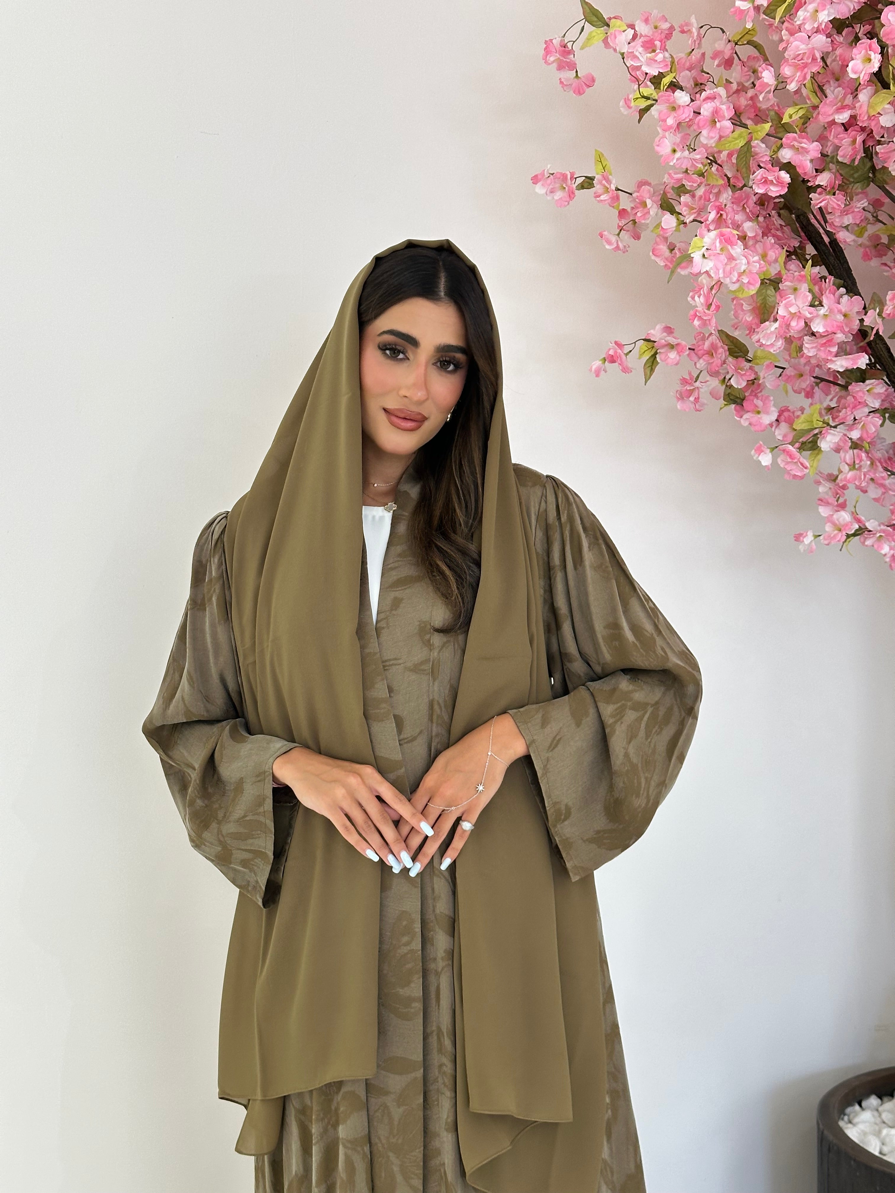 C 1167 Moss Green Premium Printed Abaya