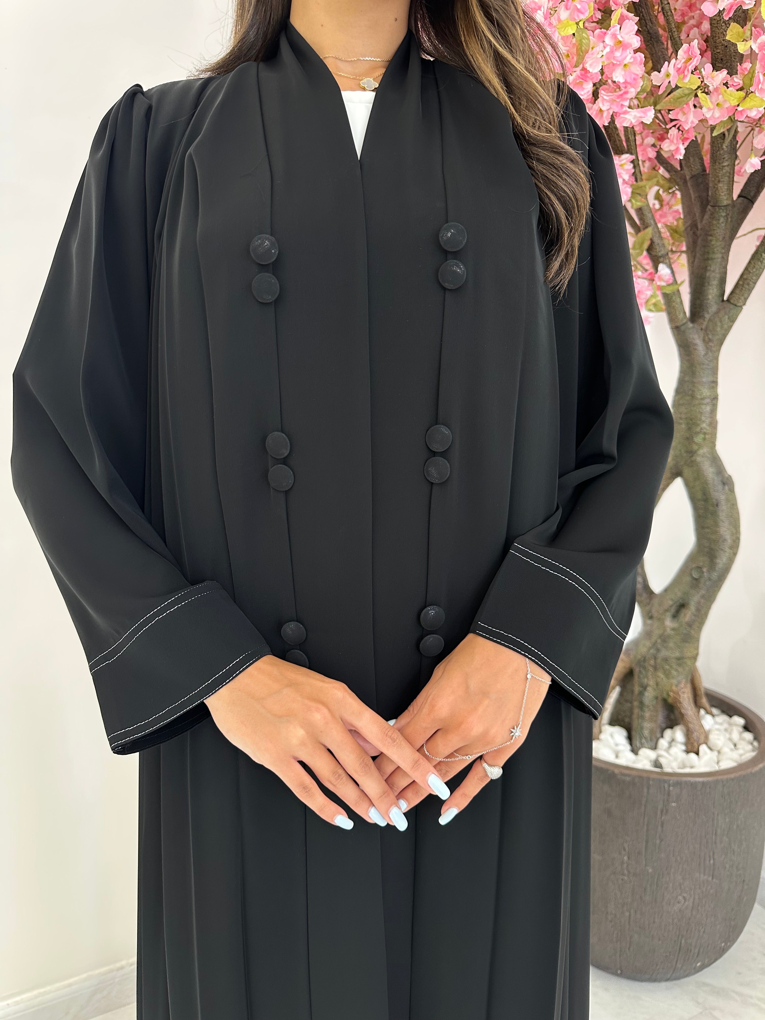 C 1171 Black Pleated Abaya