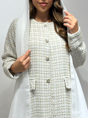 C 1586 White Tweed Abaya