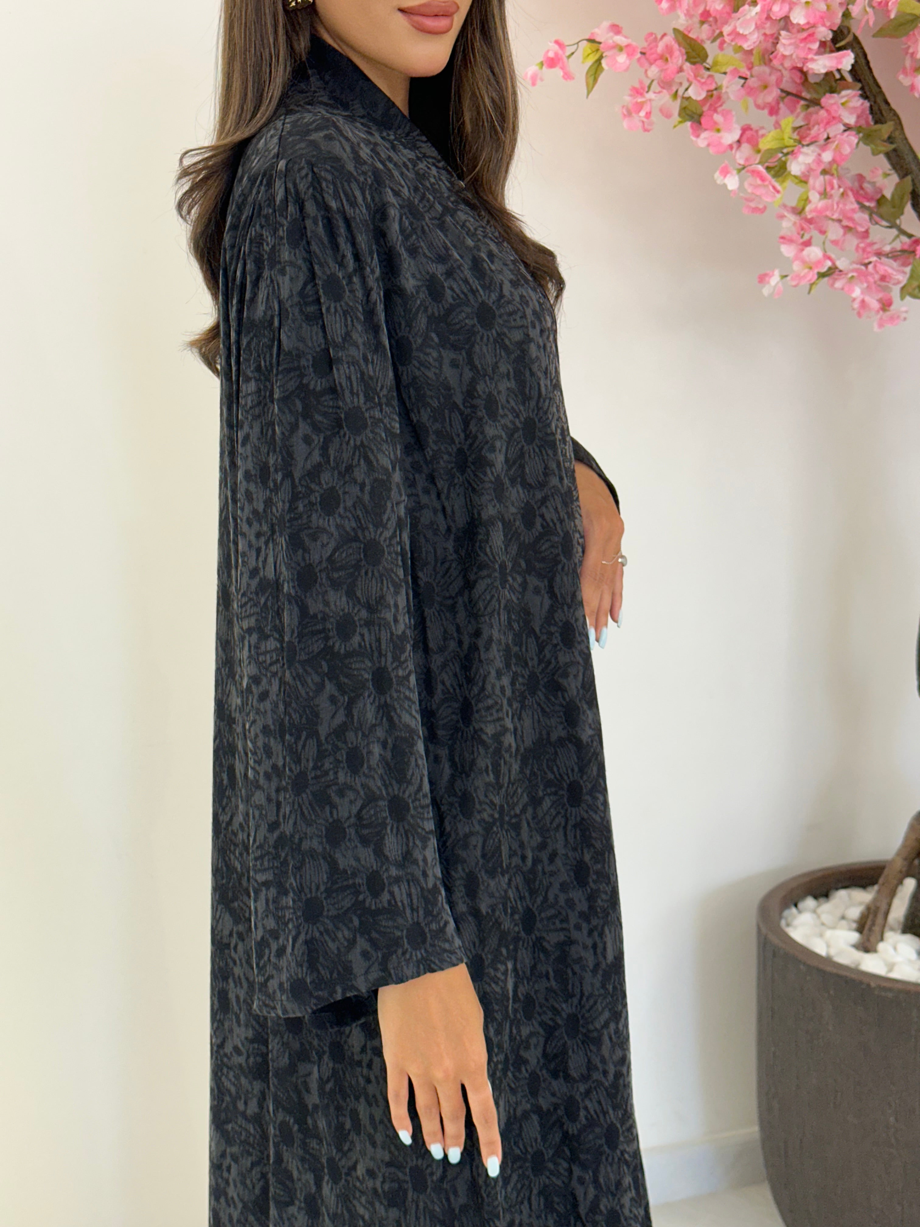 C 1173 Black Premium Printed Abaya