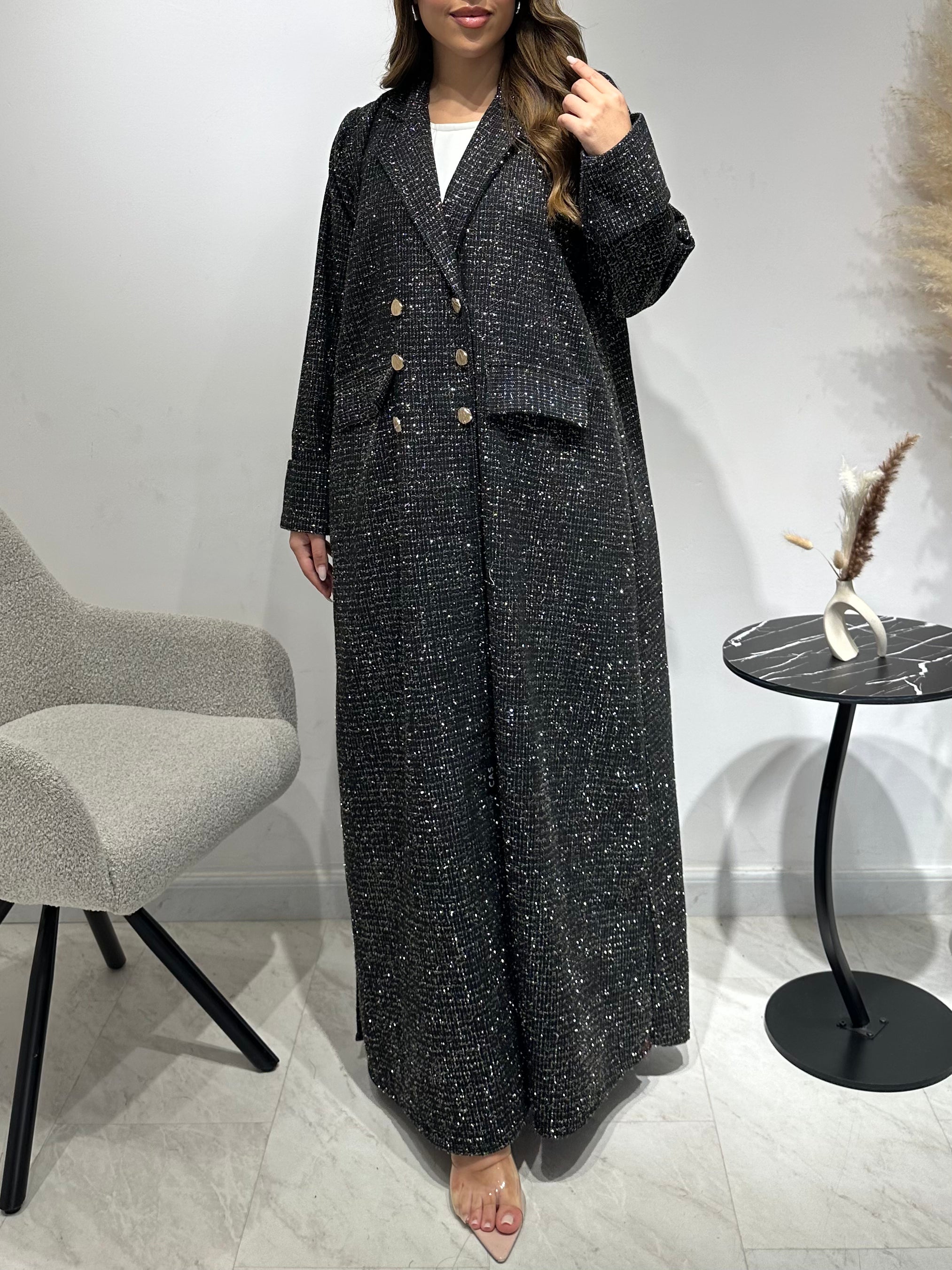 C 1589 Black Gold Coat Abaya