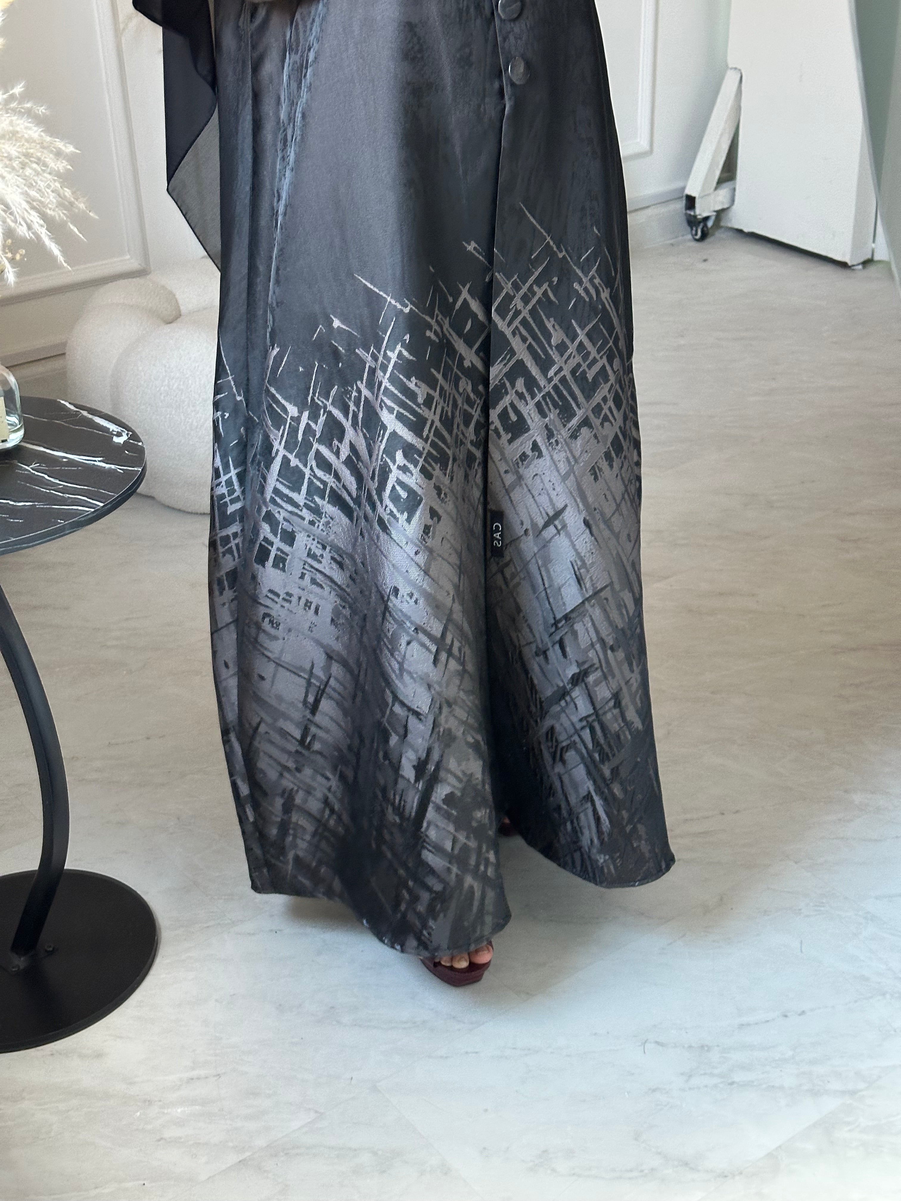 C 0895-01 Grey Jacquard Abaya